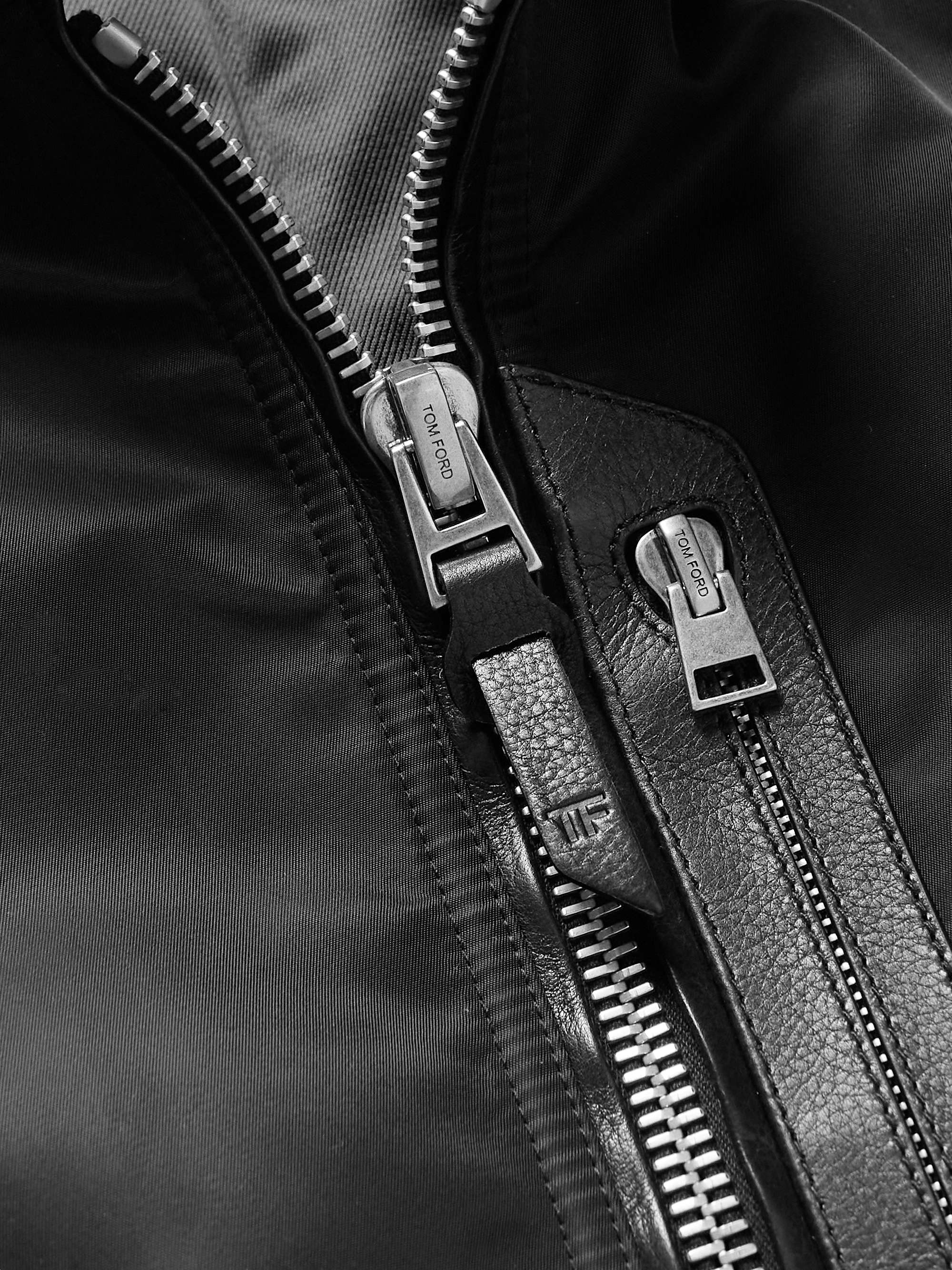 TOM FORD Leather-Trimmed Nylon Harrington Jacket