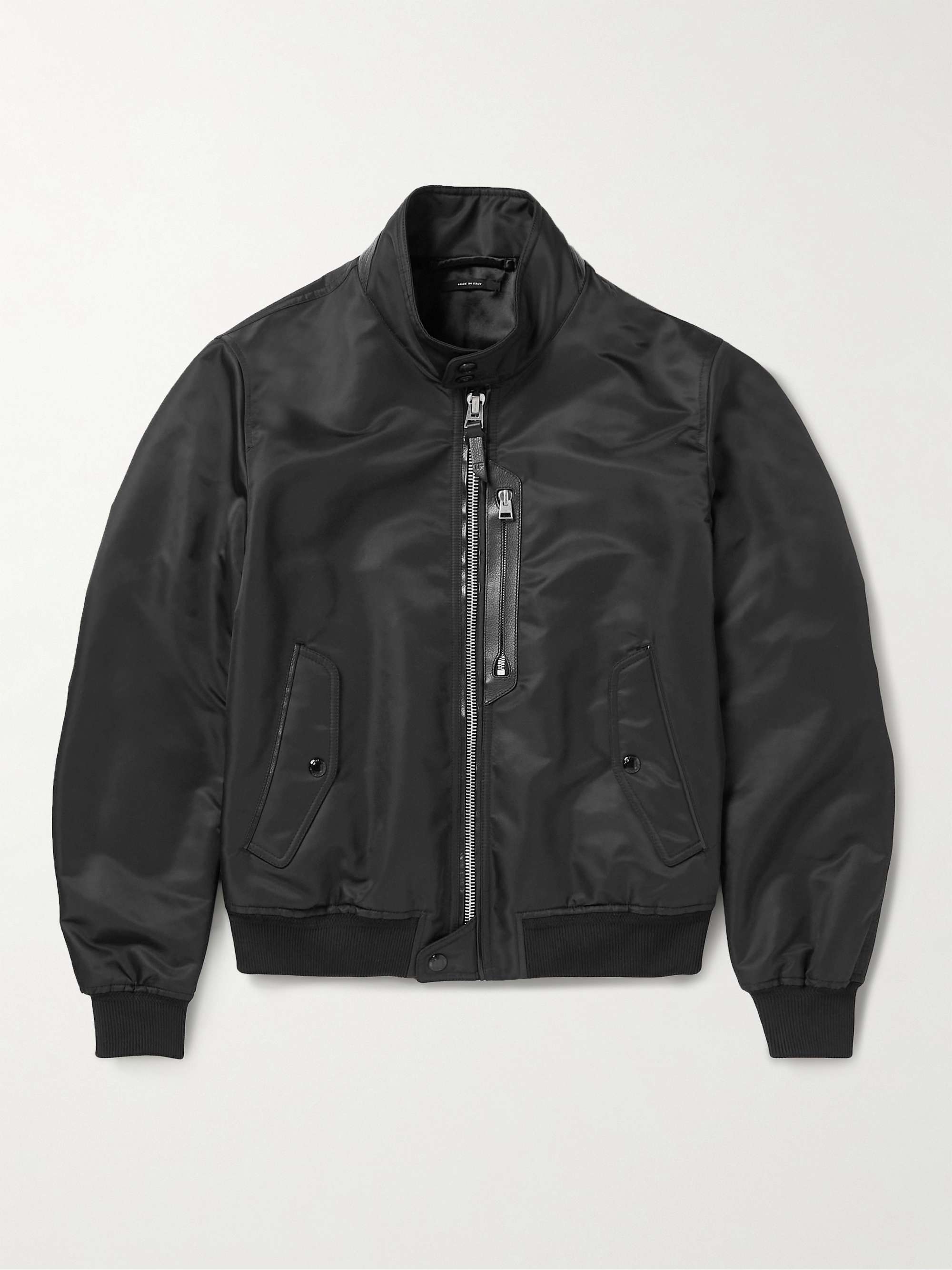 TOM FORD Leather-Trimmed Nylon Harrington Jacket