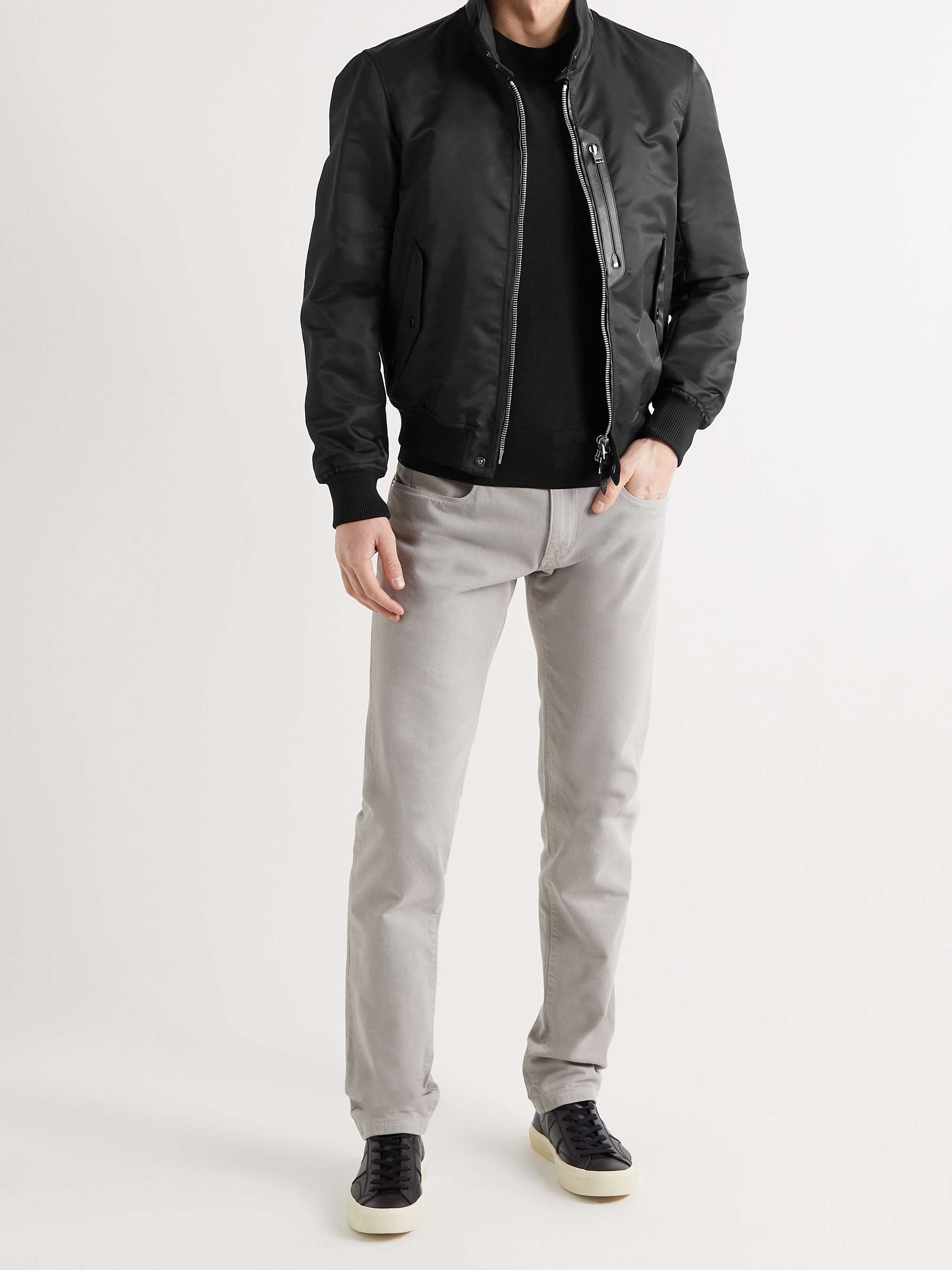 TOM FORD Leather-Trimmed Nylon Harrington Jacket