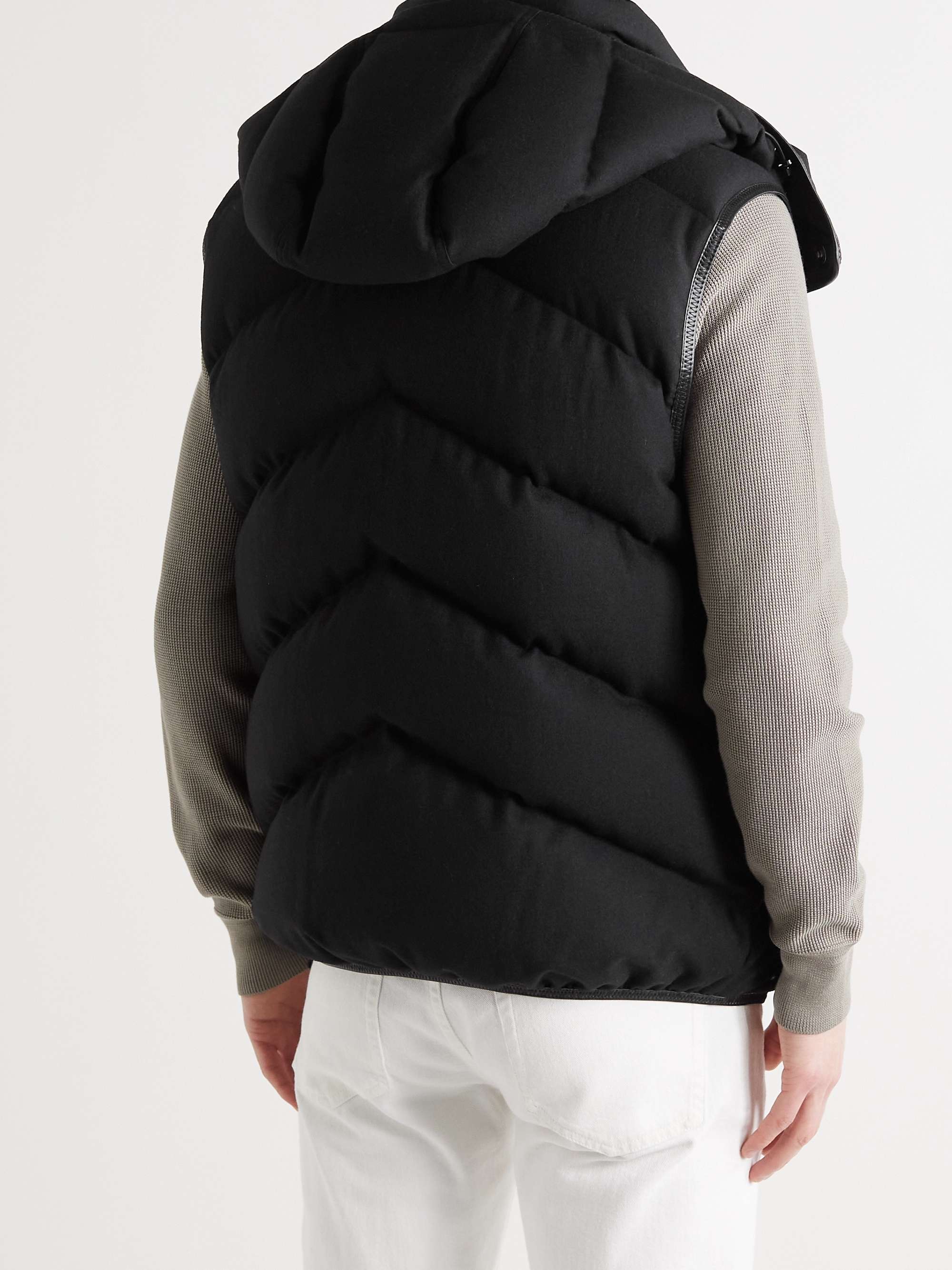 TOM FORD Leather-Trimmed Quilted Cashmere and Wool-Blend Hooded Down Gilet