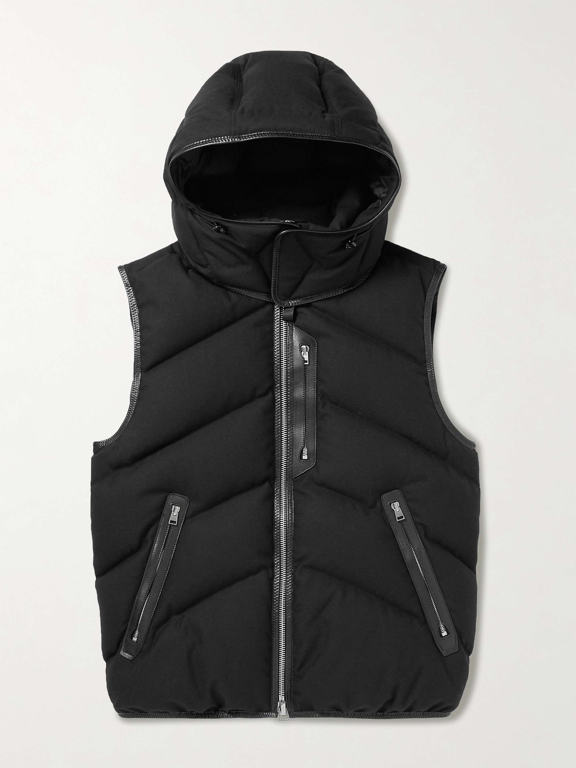 TOM FORD Leather-Trimmed Quilted Cashmere and Wool-Blend Hooded Down Gilet