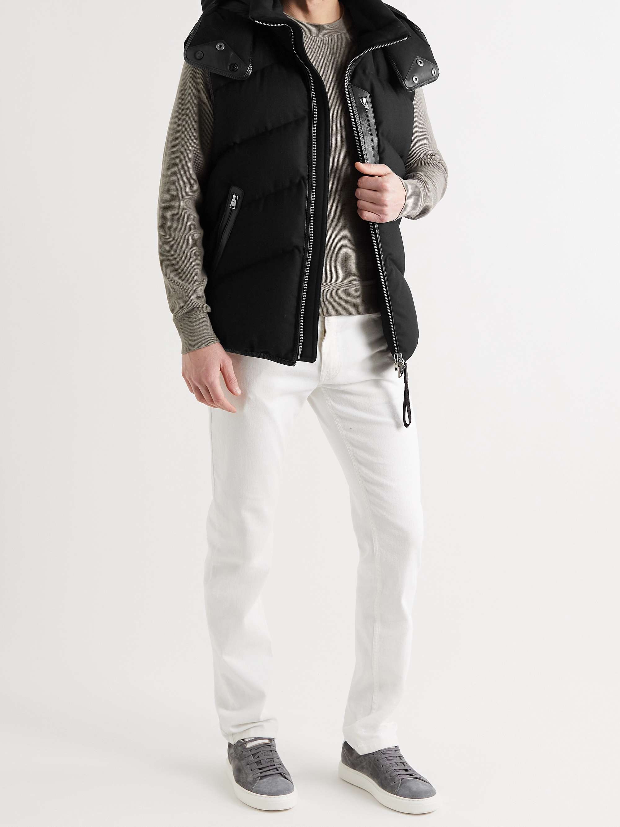 TOM FORD Leather-Trimmed Quilted Cashmere and Wool-Blend Hooded Down Gilet