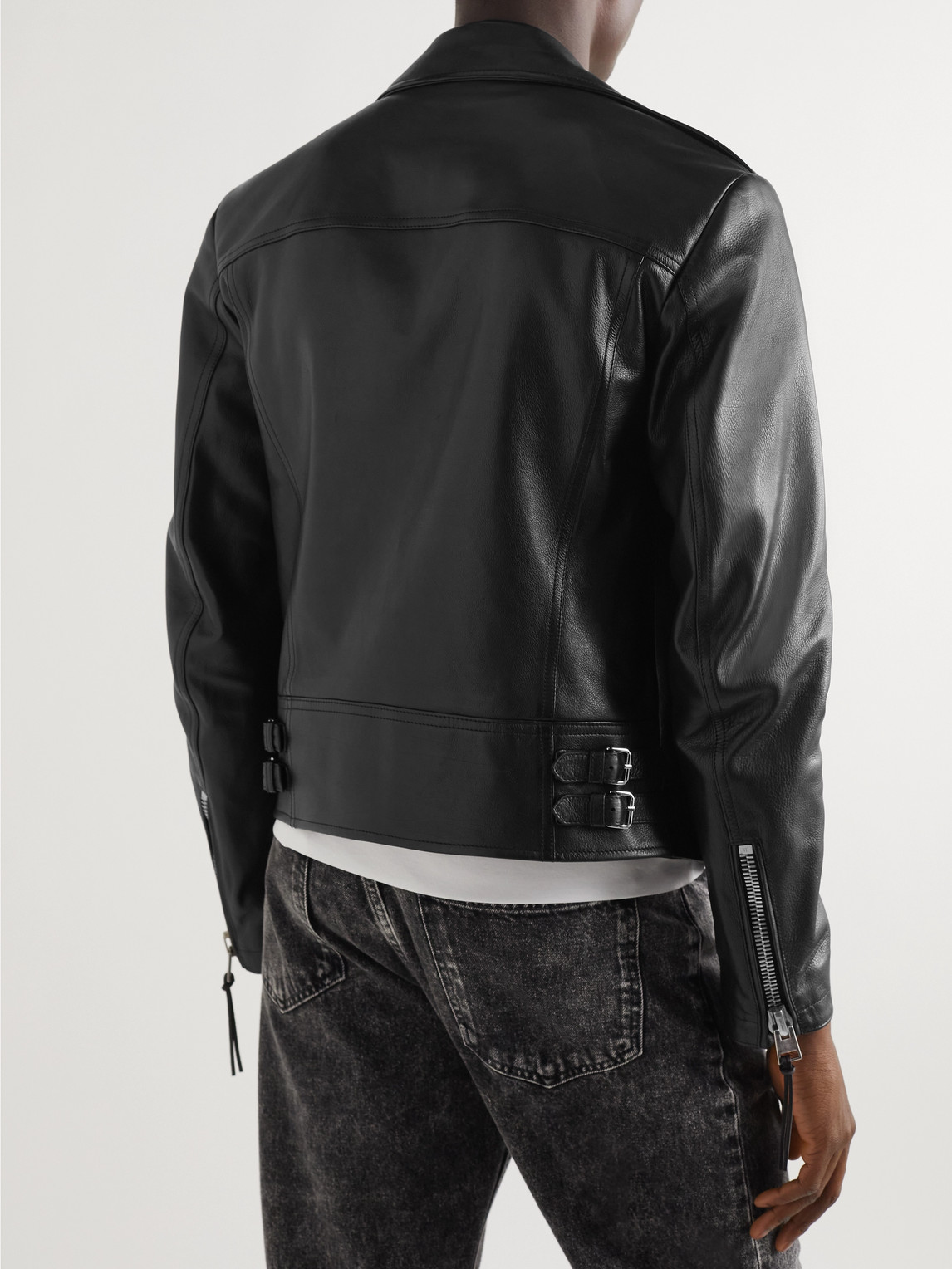 Shop Tom Ford Slim-fit Full-grain Leather Biker Jacket In Black
