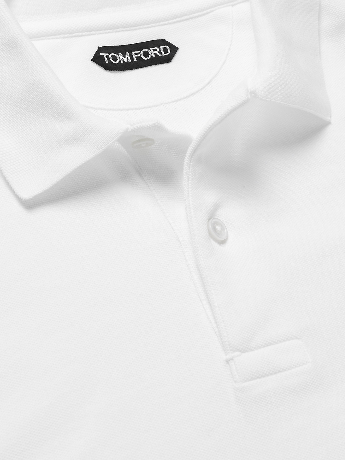 Shop Tom Ford Slim-fit Logo-embroidered Cotton-piqué Polo Shirt In White