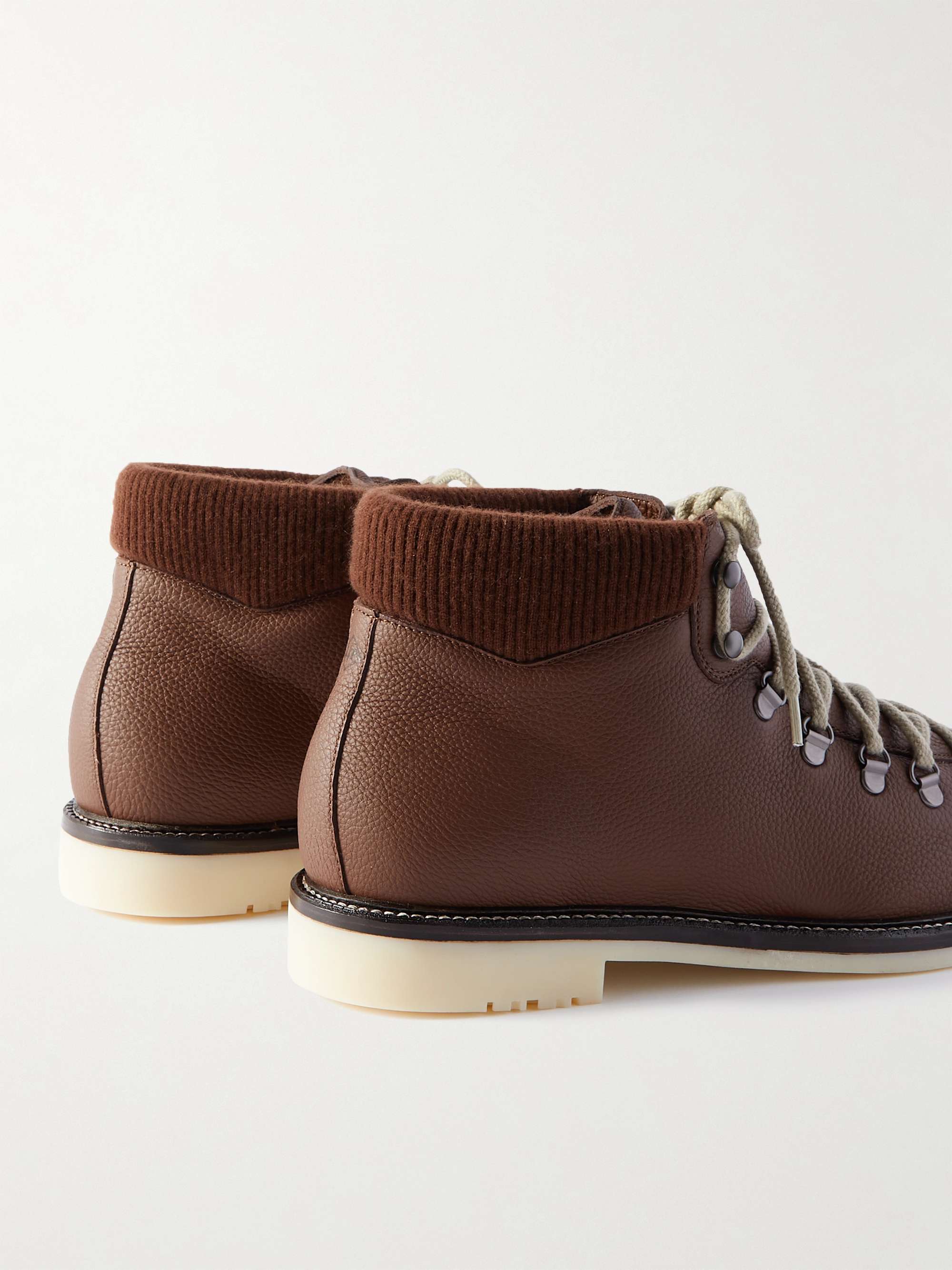 LORO PIANA Laax Walk Baby Cashmere-Trimmed Textured-Leather Hiking Boots