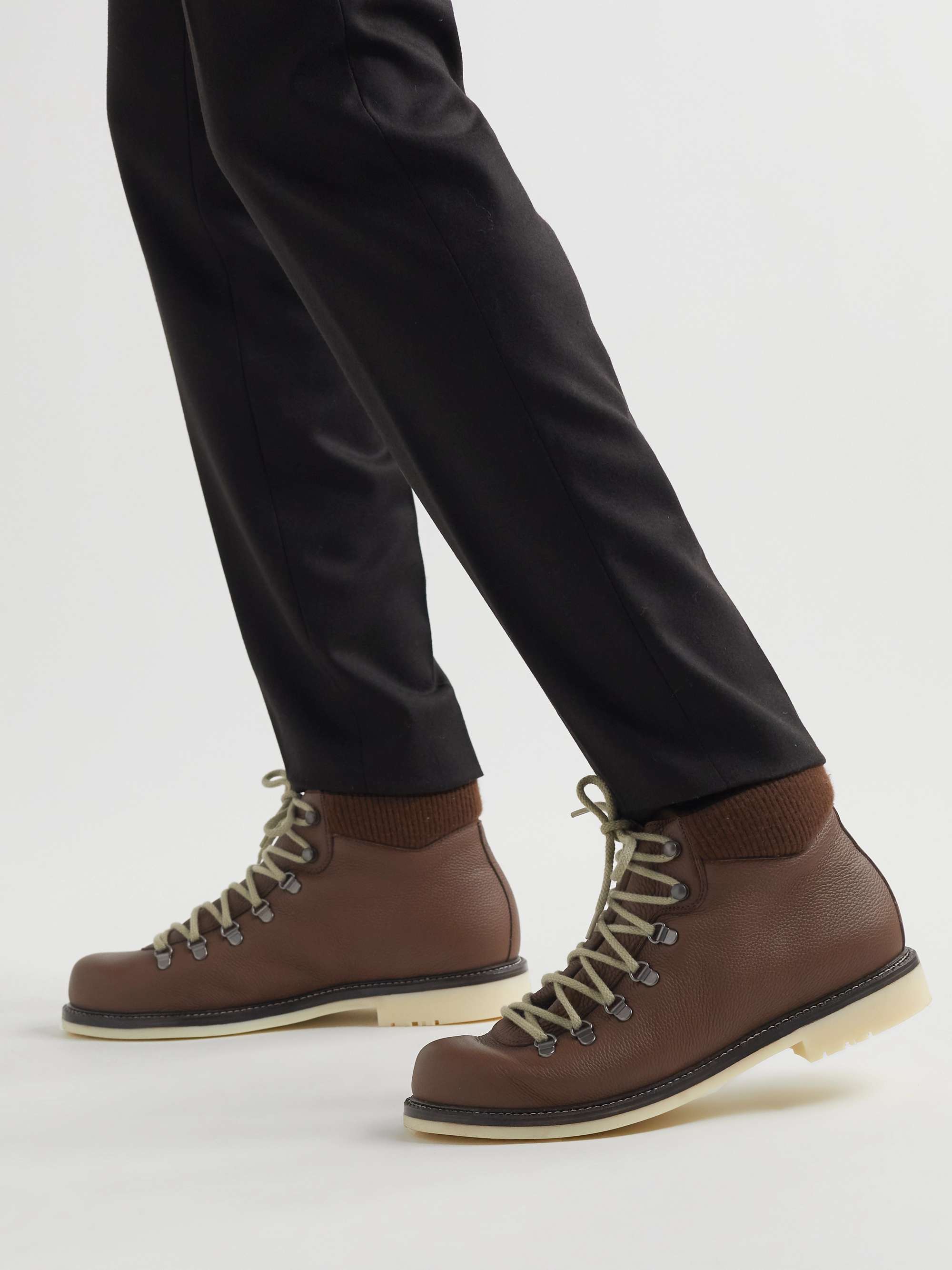 LORO PIANA Laax Walk Baby Cashmere-Trimmed Textured-Leather Hiking Boots