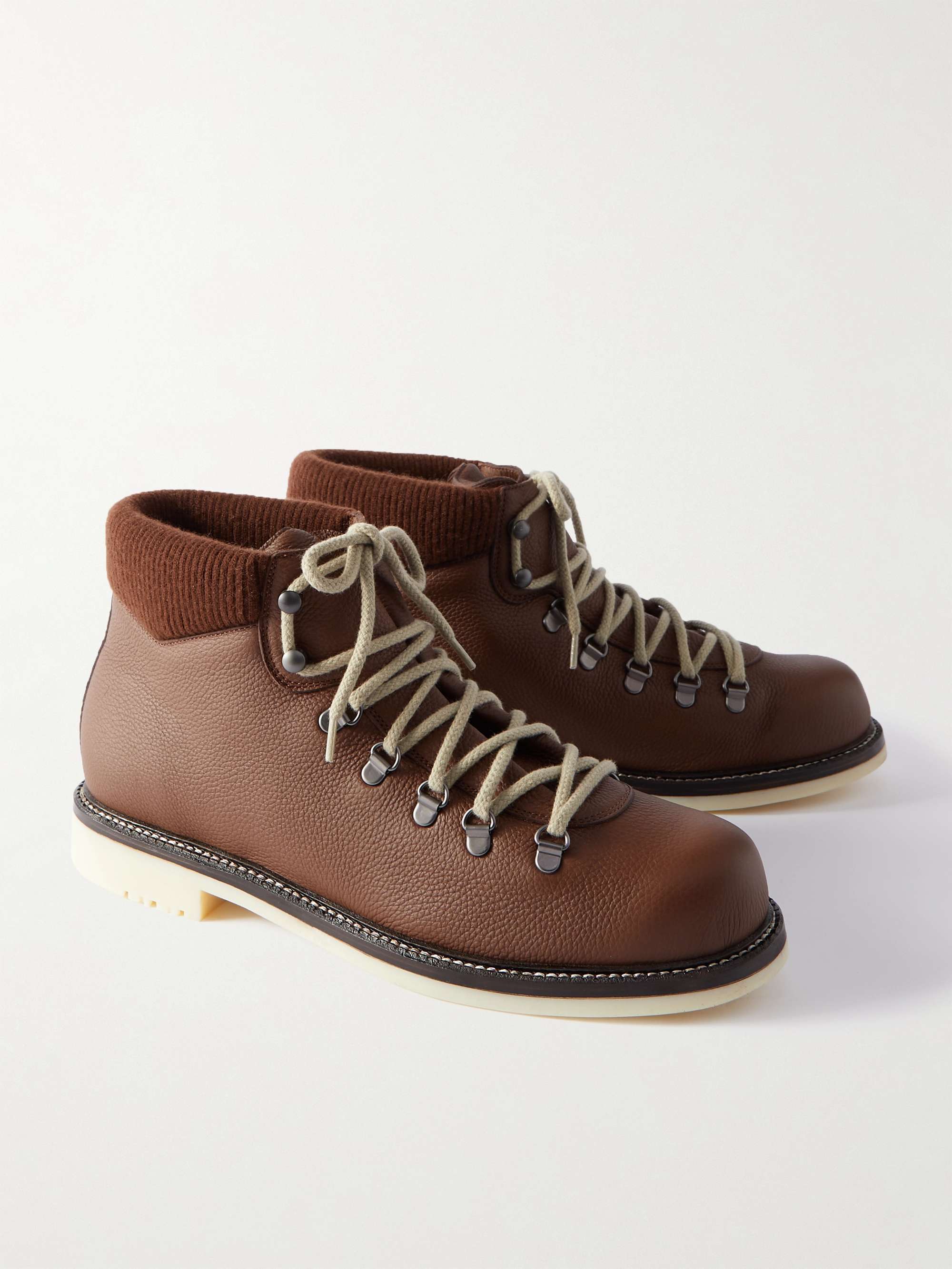 LORO PIANA Laax Walk Baby Cashmere-Trimmed Textured-Leather Hiking Boots