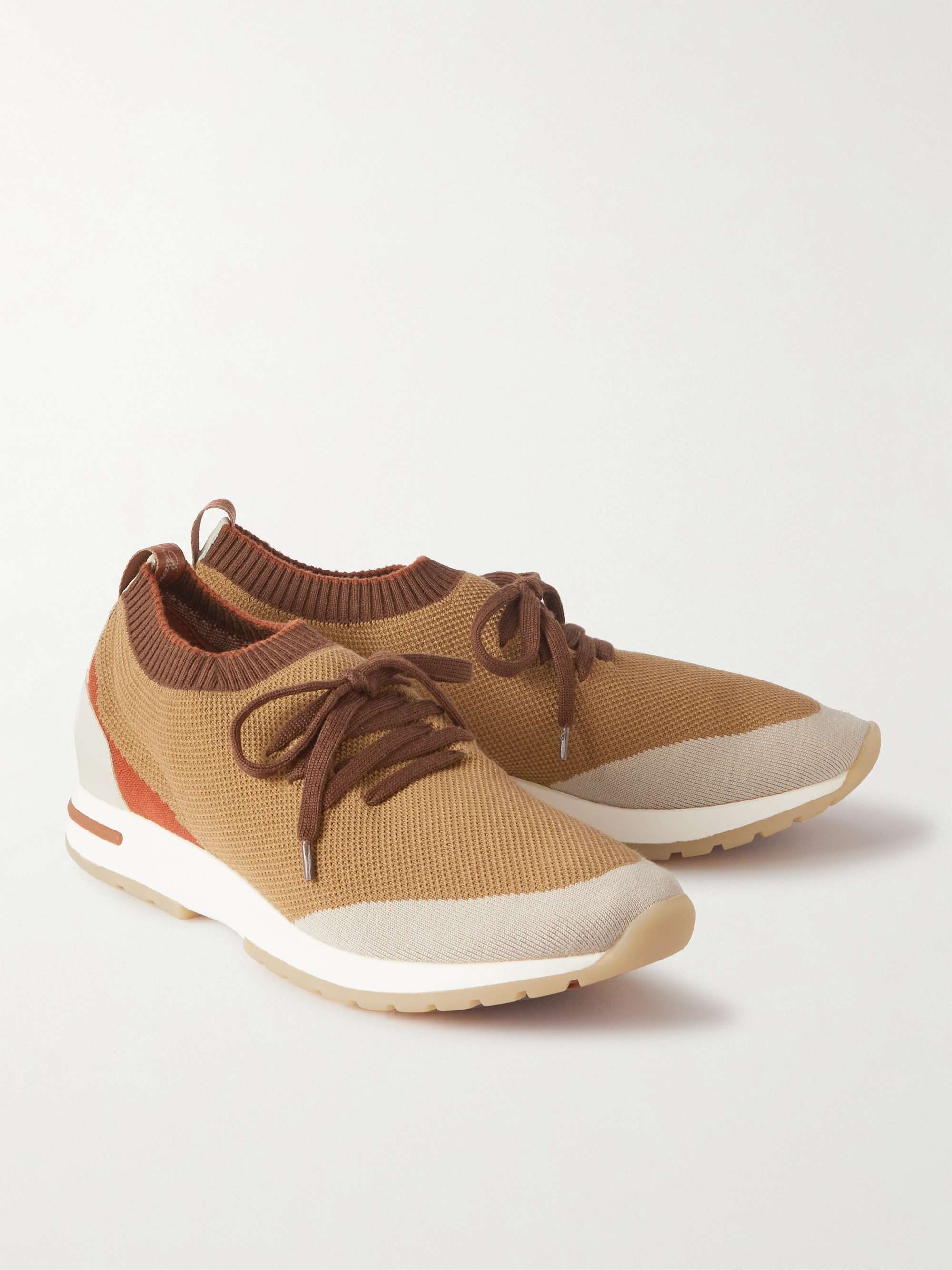 LORO PIANA 360 Flexy Walk Leather-Trimmed Knitted Wish® Silk Sneakers