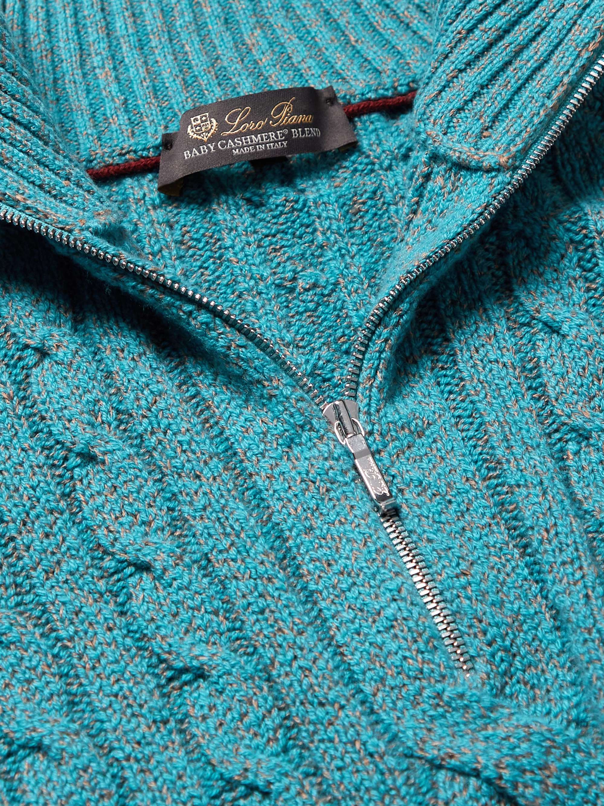 LORO PIANA Cable-Knit Baby Cashmere and Linen-Blend Half-Zip Sweater