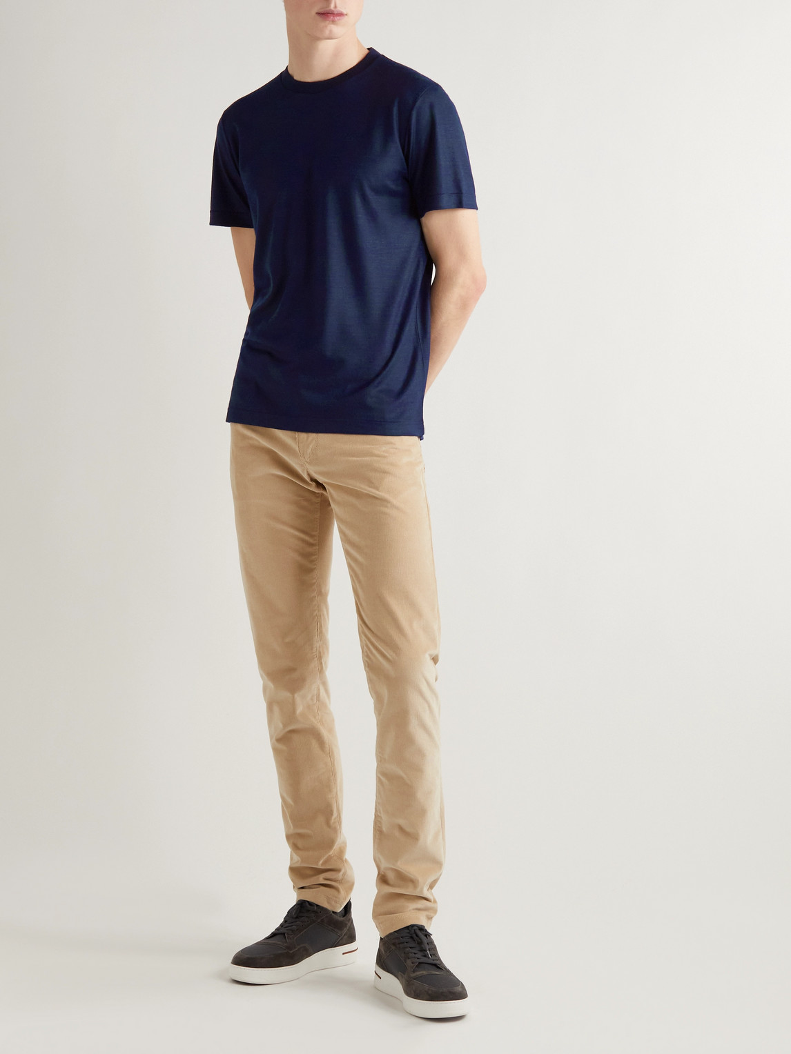 Shop Loro Piana Cashmere-piqué T-shirt In Blue