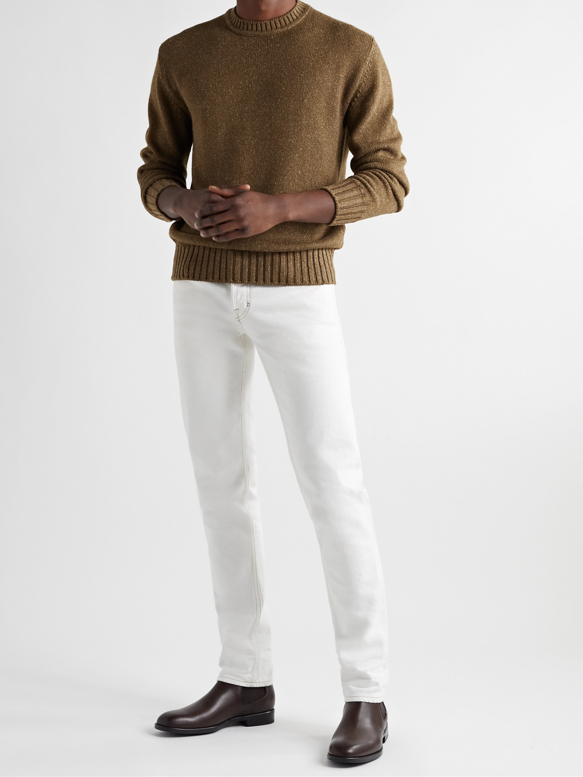 Shop Loro Piana Shorwell Silk, Cashmere And Linen-blend Sweater In Brown