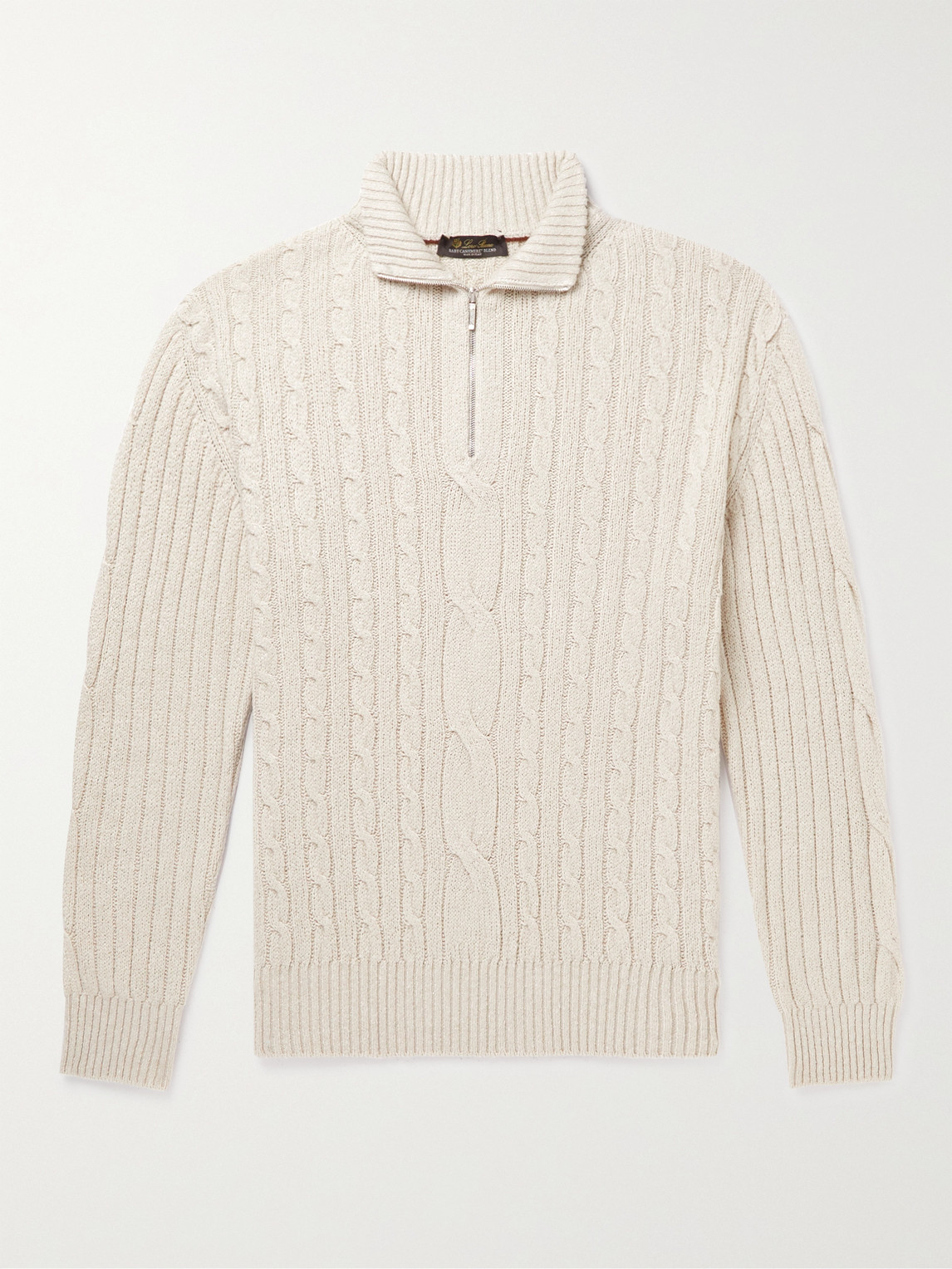 Loro Piana Cable-Knit Baby Cashmere and Linen-Blend Half-Zip Sweater - Men