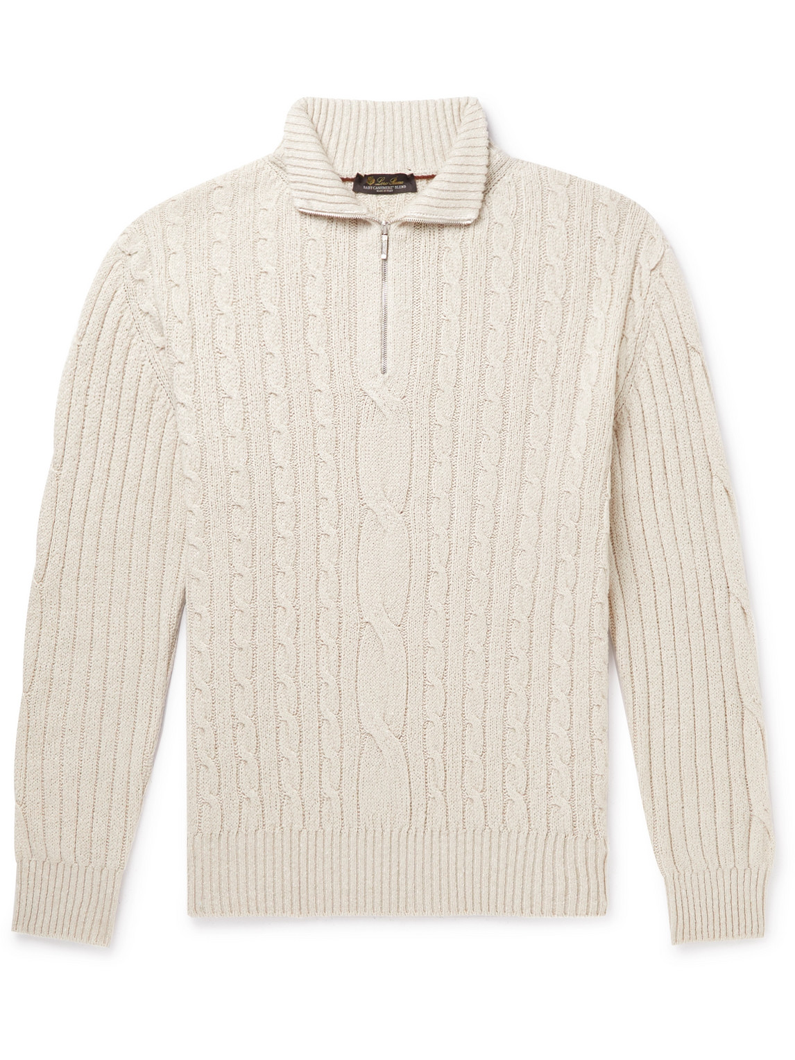Loro Piana - Cable-Knit Baby Cashmere and Linen-Blend Half-Zip Sweater - Men - Neutrals - IT 52