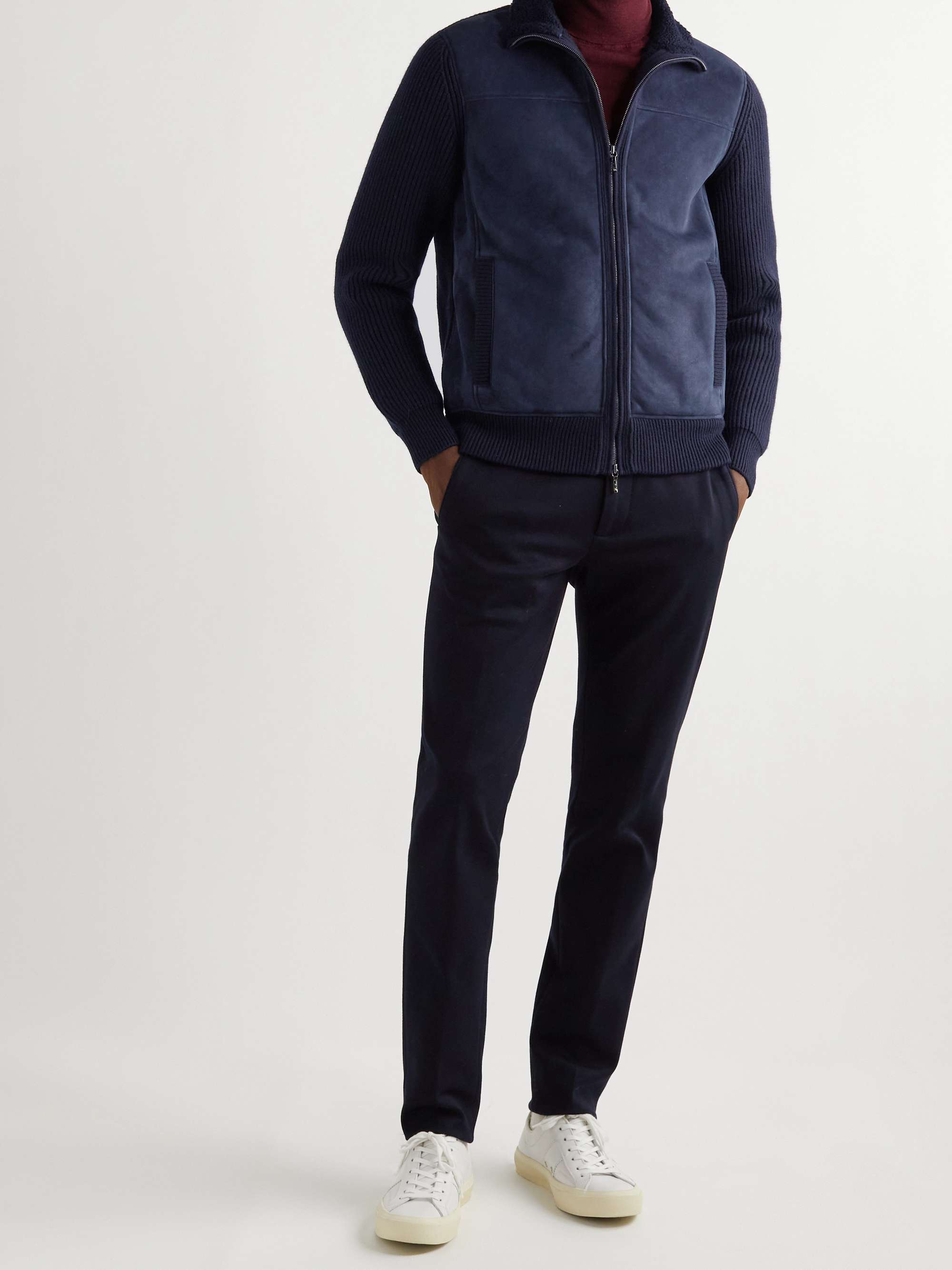 LORO PIANA Shearling-Panelled Ribbed Cashmere Bomber Jacket