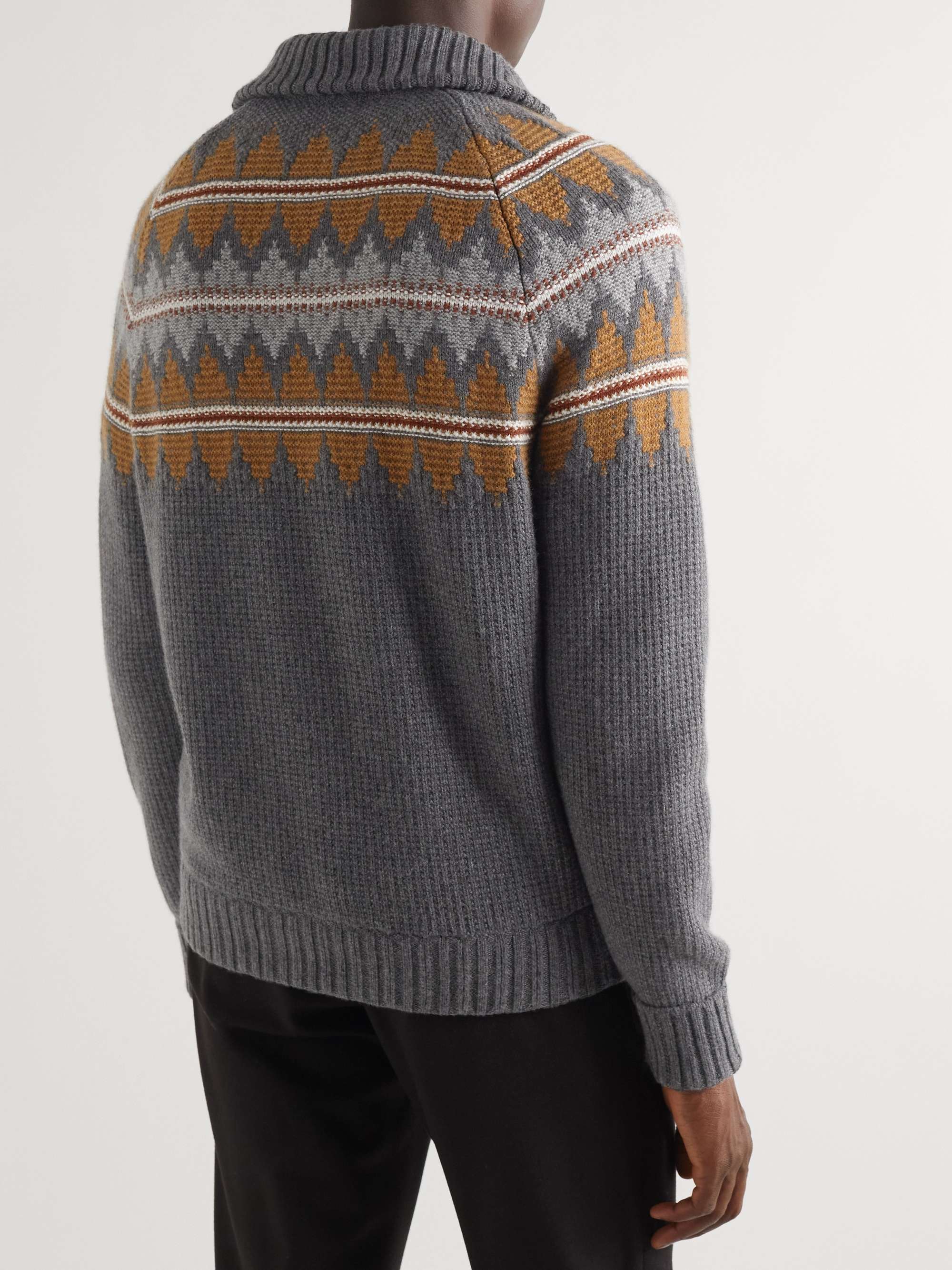 LORO PIANA Glacier Fair Isle Cashmere Half-Zip Sweater