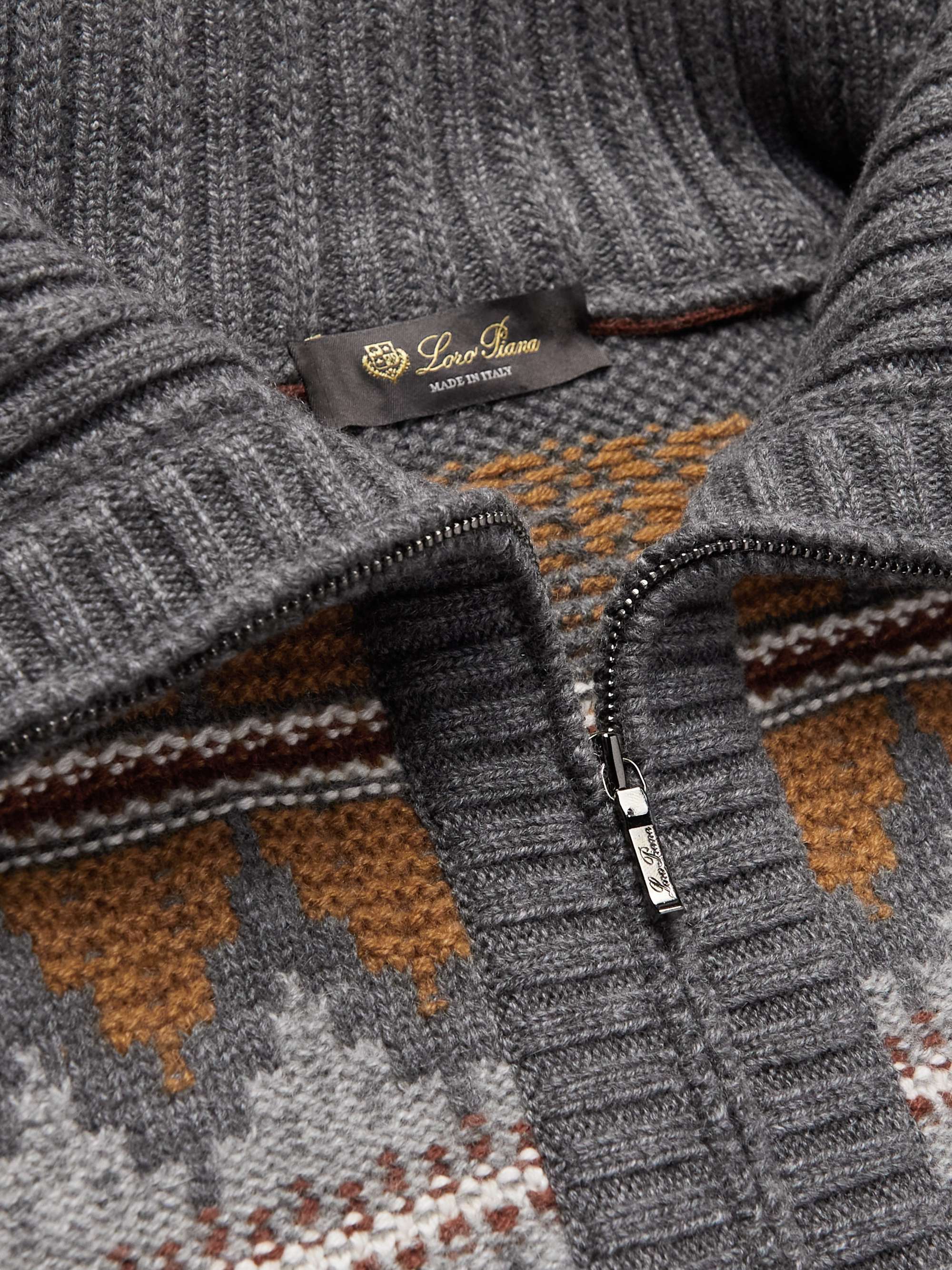 LORO PIANA Glacier Fair Isle Cashmere Half-Zip Sweater