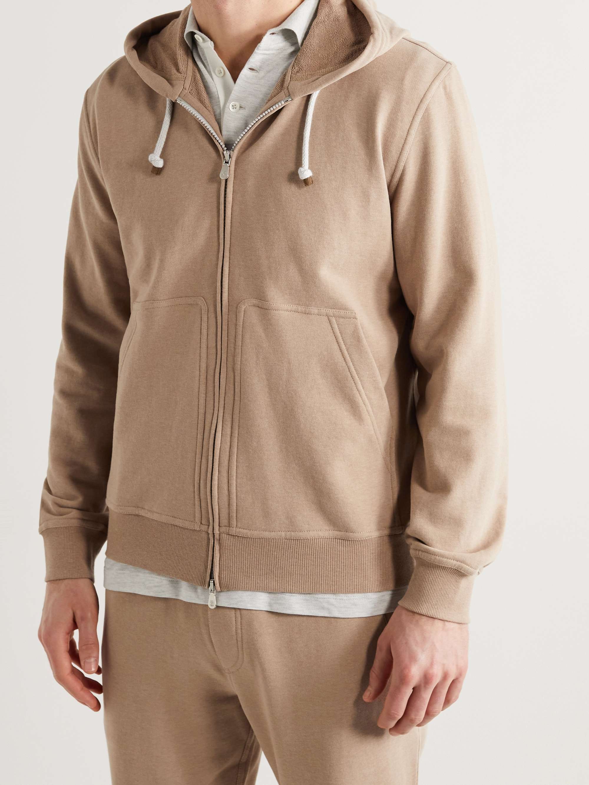 Camel Cotton-Jersey Zip-Up Hoodie | BRUNELLO CUCINELLI | MR PORTER
