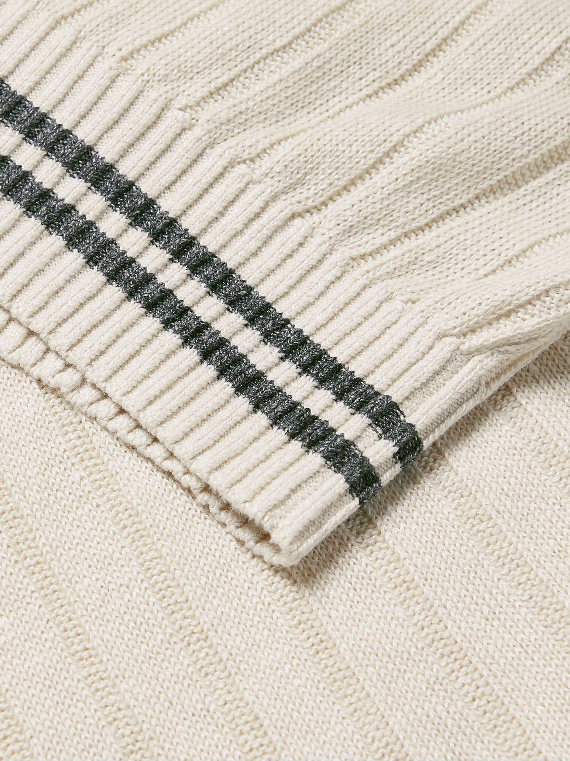 BRUNELLO CUCINELLI Striped Ribbed Cotton and Linen-Blend Polo Shirt