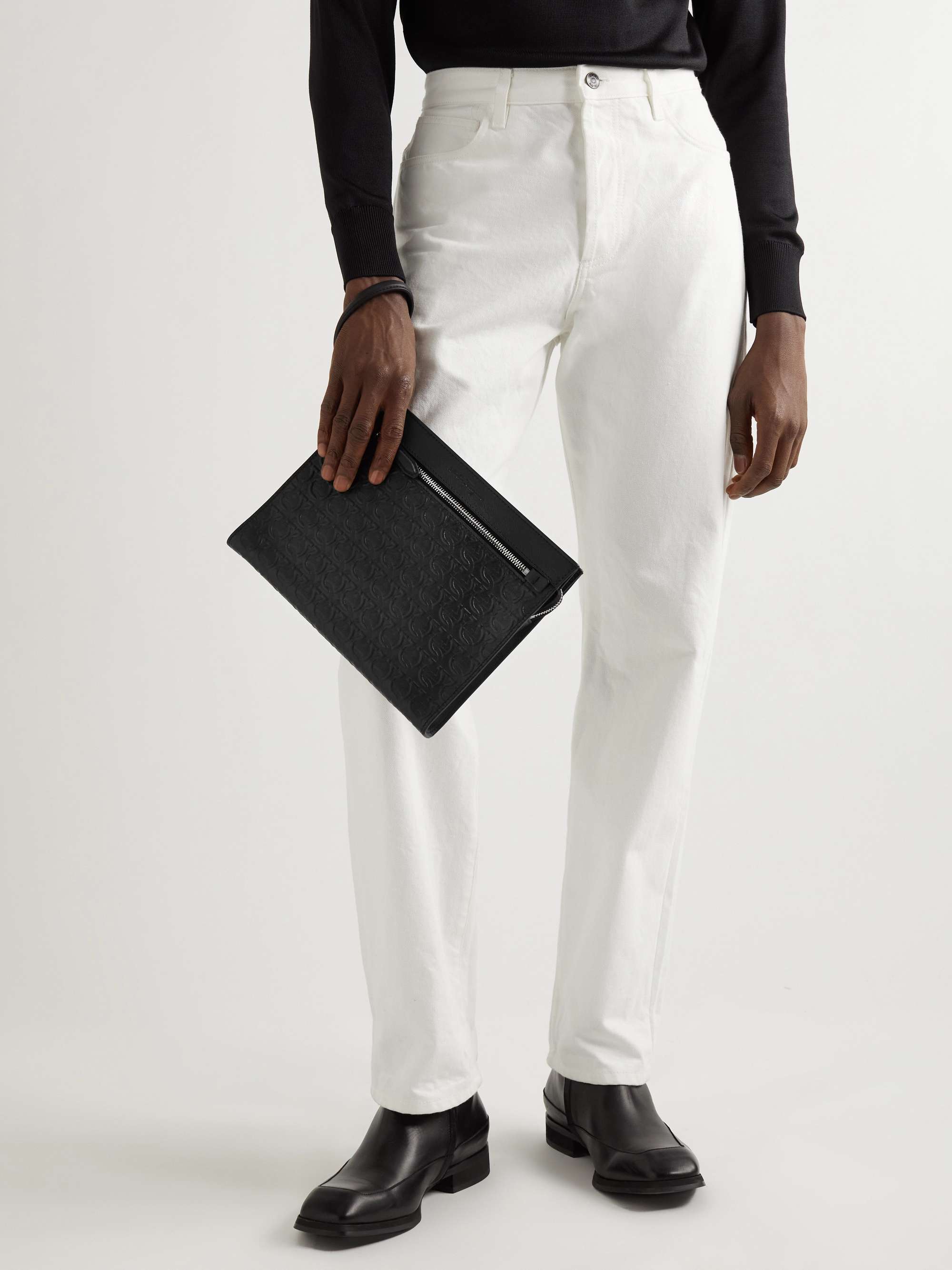 FERRAGAMO Logo-Embossed Leather Pouch