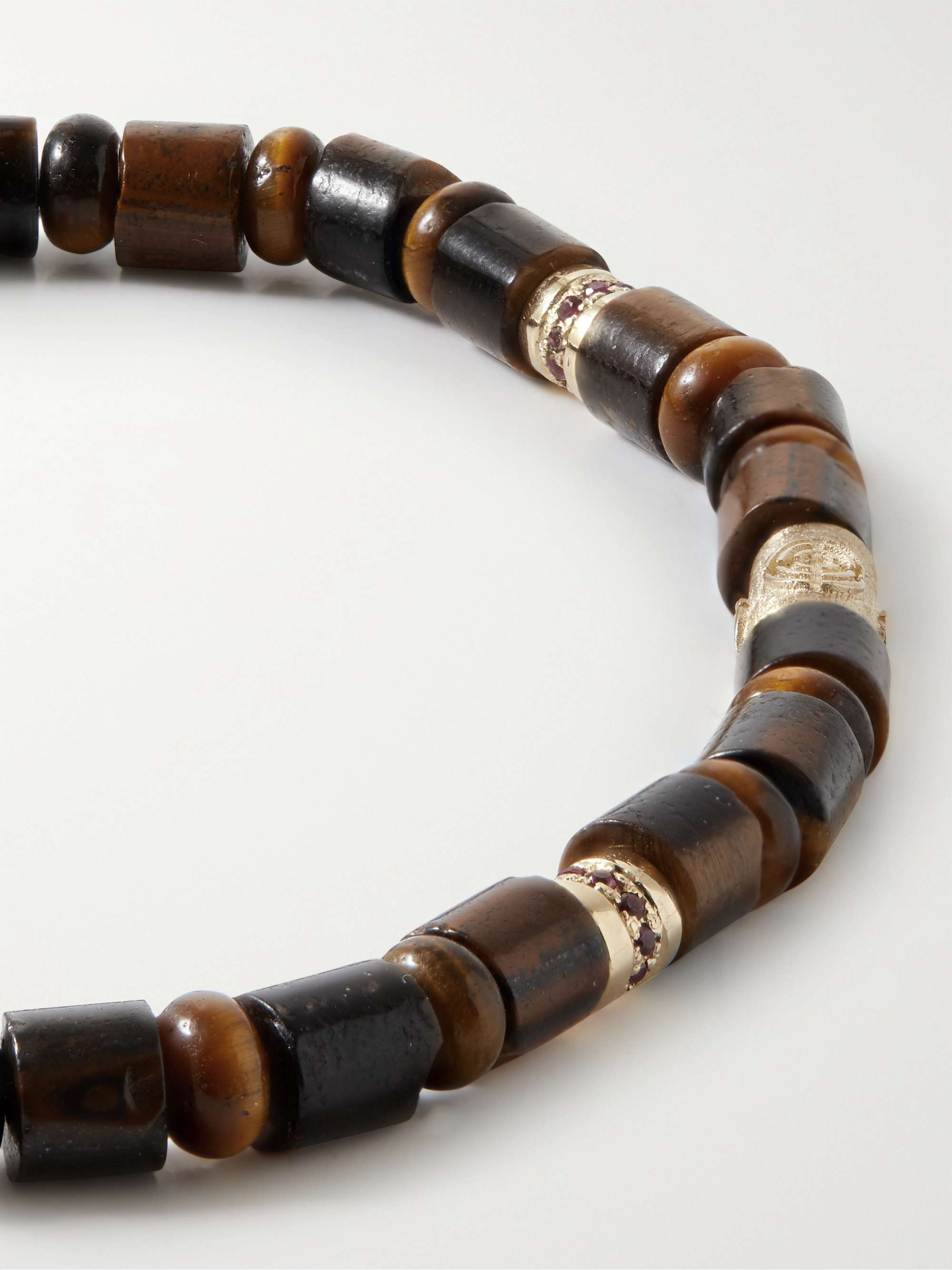 LUIS MORAIS Stargate Gold, Ruby and Tiger's Eye Beaded Bracelet