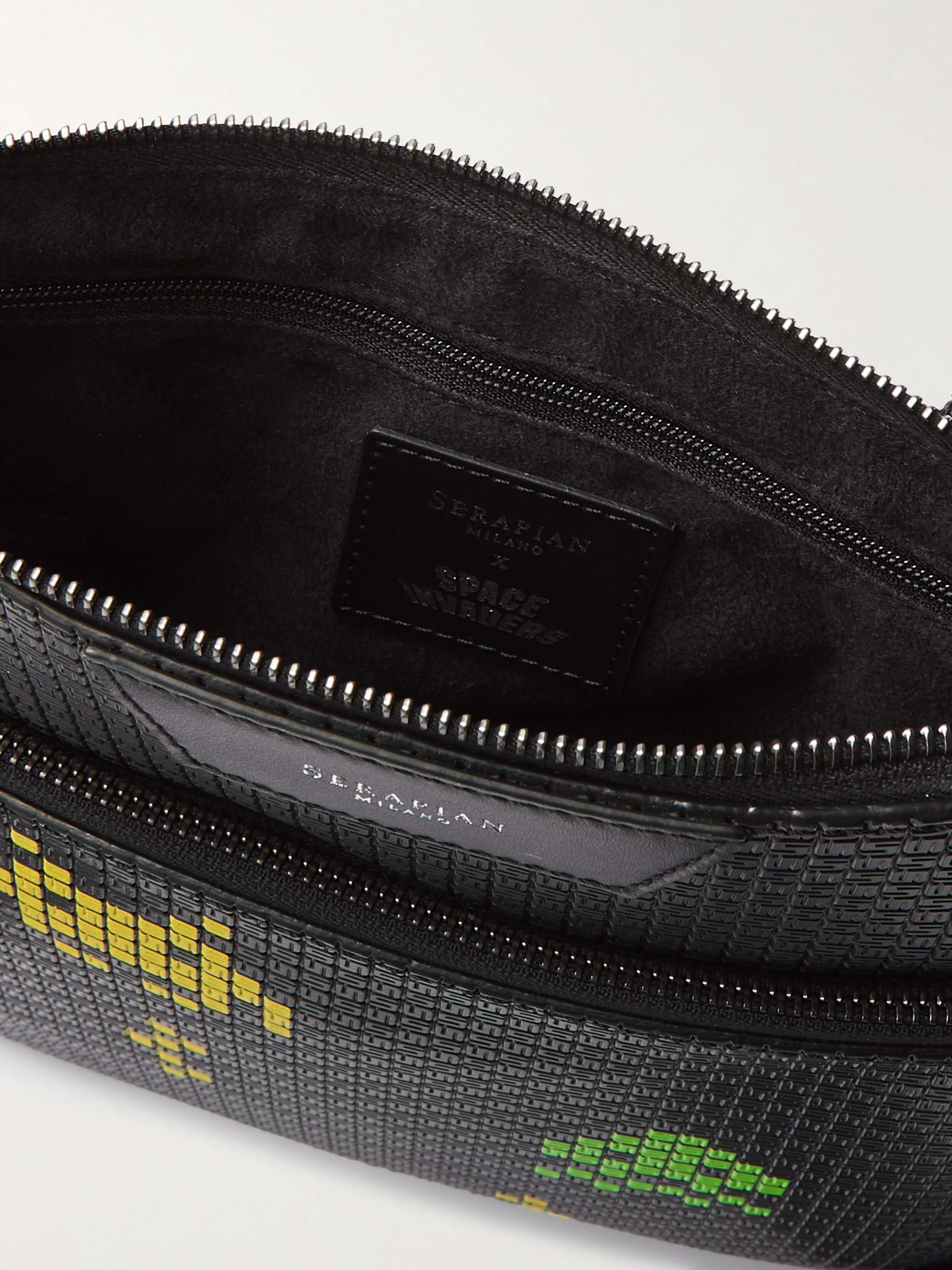 SERAPIAN + Space Invaders Leather-Trimmed Printed Stepan Coated-Canvas Messenger Bag