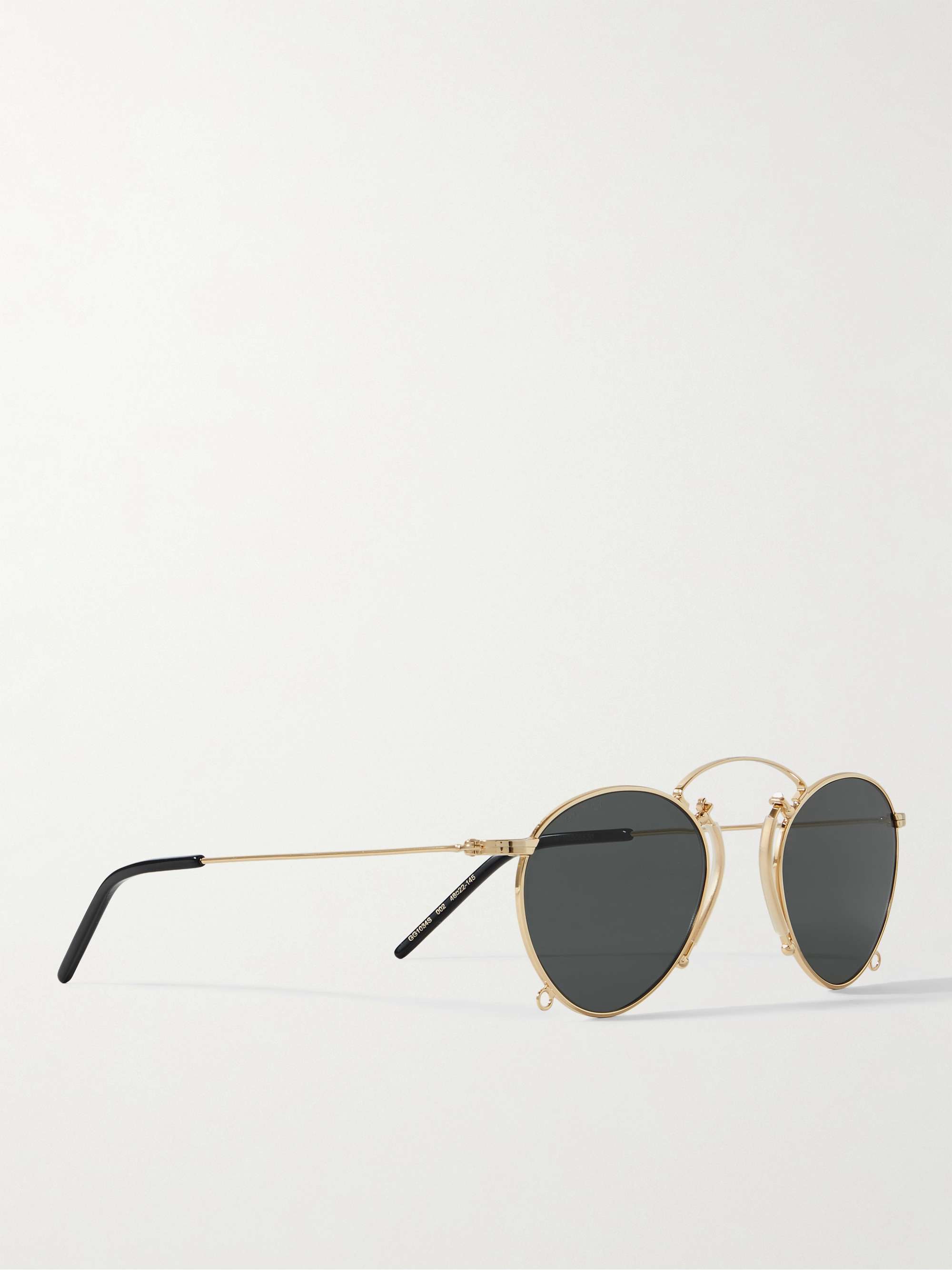 GUCCI EYEWEAR Round-Frame Gold-Tone Sunglasses with Chain