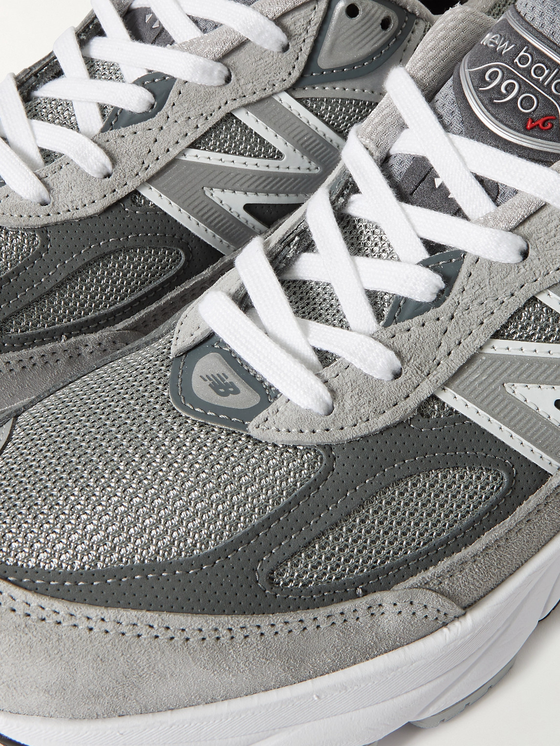 Shop New Balance 990 V6 Leather-trimmed Suede And Mesh Sneakers In Gray