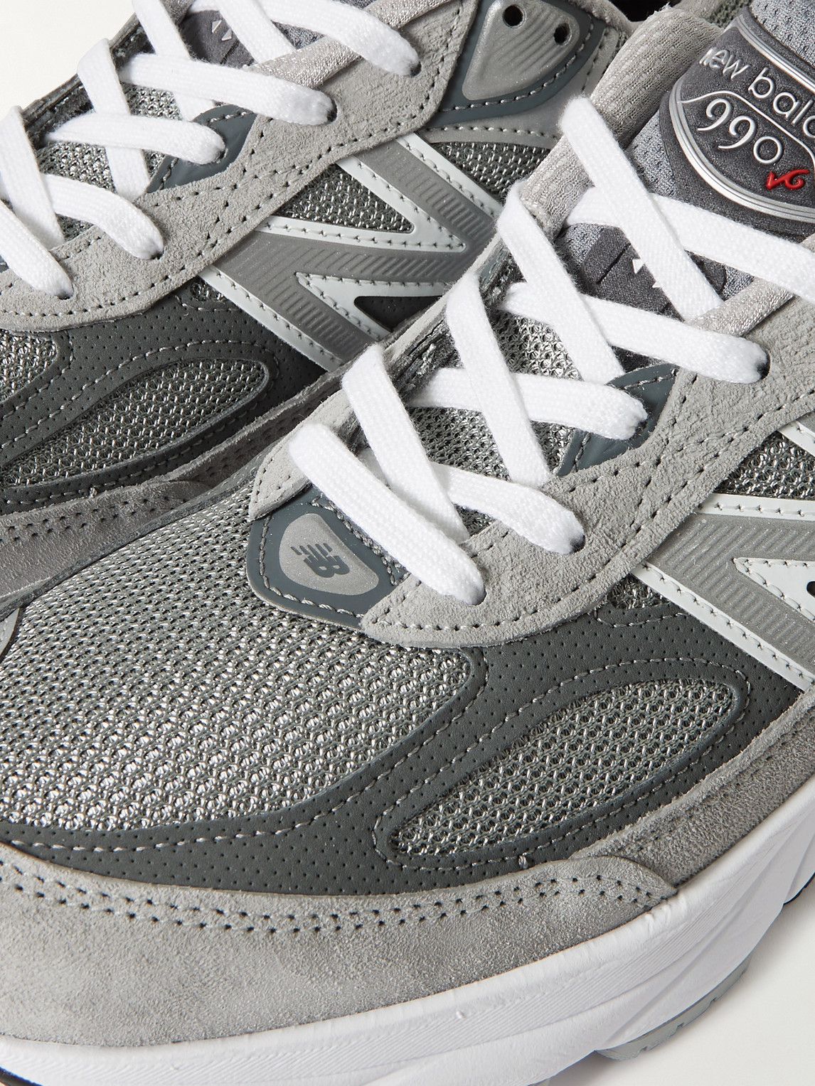 Shop New Balance 990v6 Leather-trimmed Suede And Mesh Sneakers In Gray