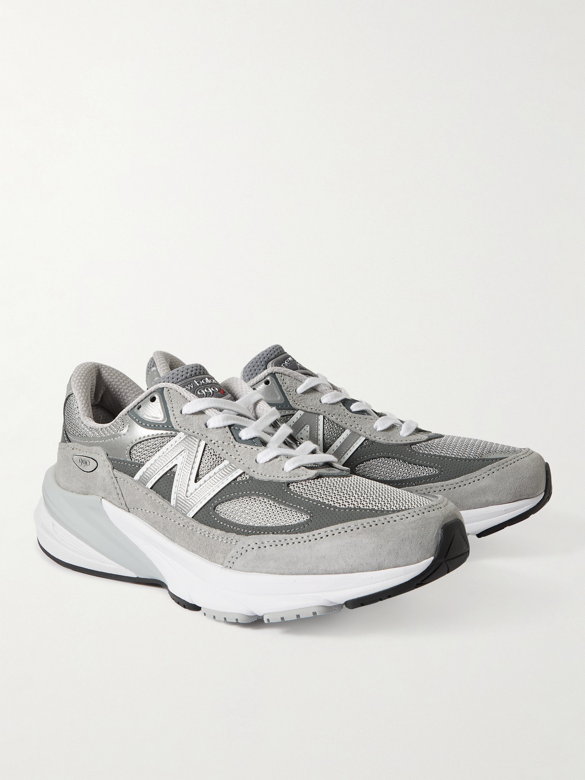 Shop New Balance 990 V6 Leather-trimmed Suede And Mesh Sneakers In Gray