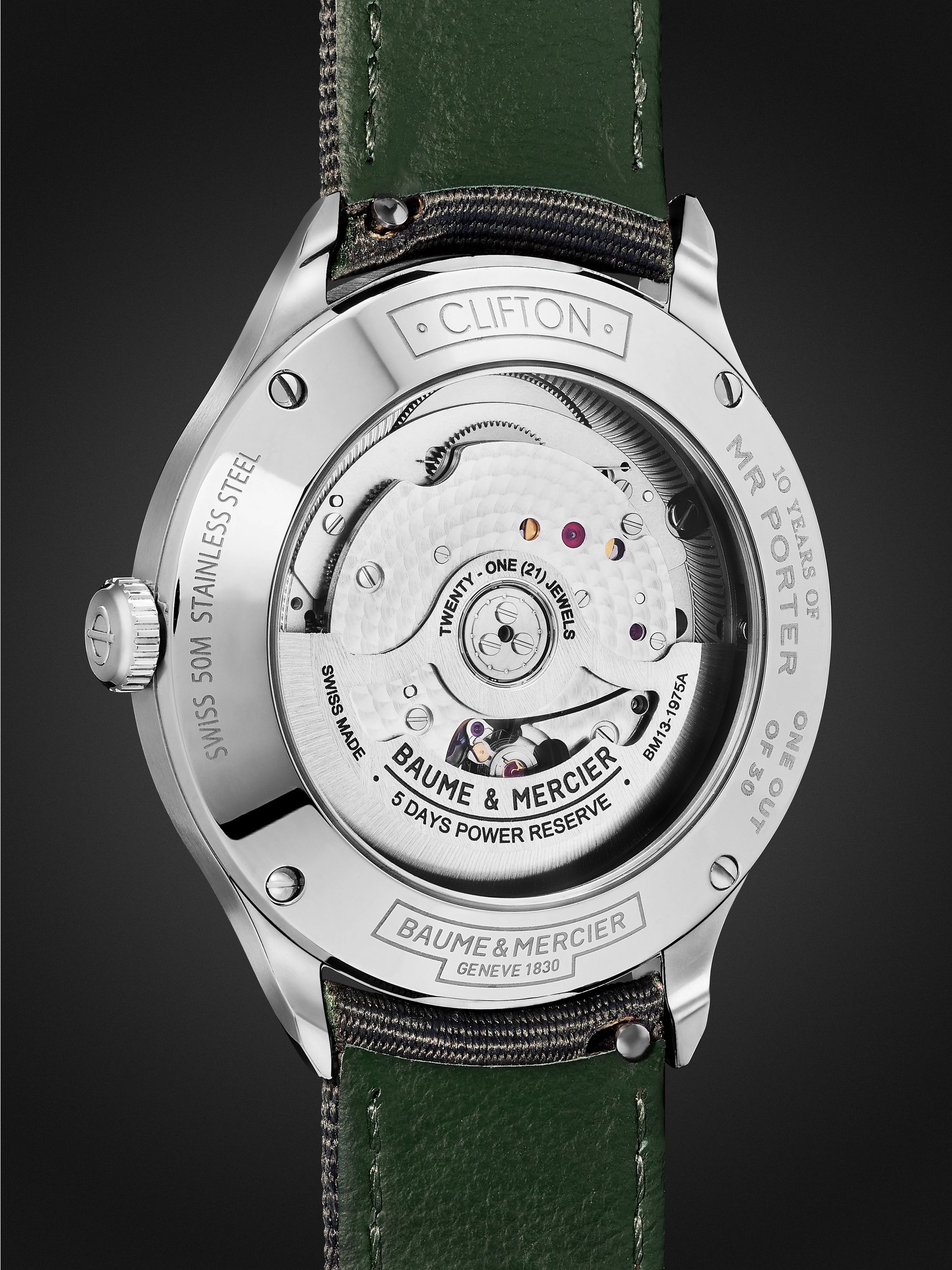 BAUME & MERCIER + MR PORTER 10th Birthday Edition Clifton Baumatic Automatic Chronometer 40mm Steel and Canvas Watch, Ref. No. M0A10664