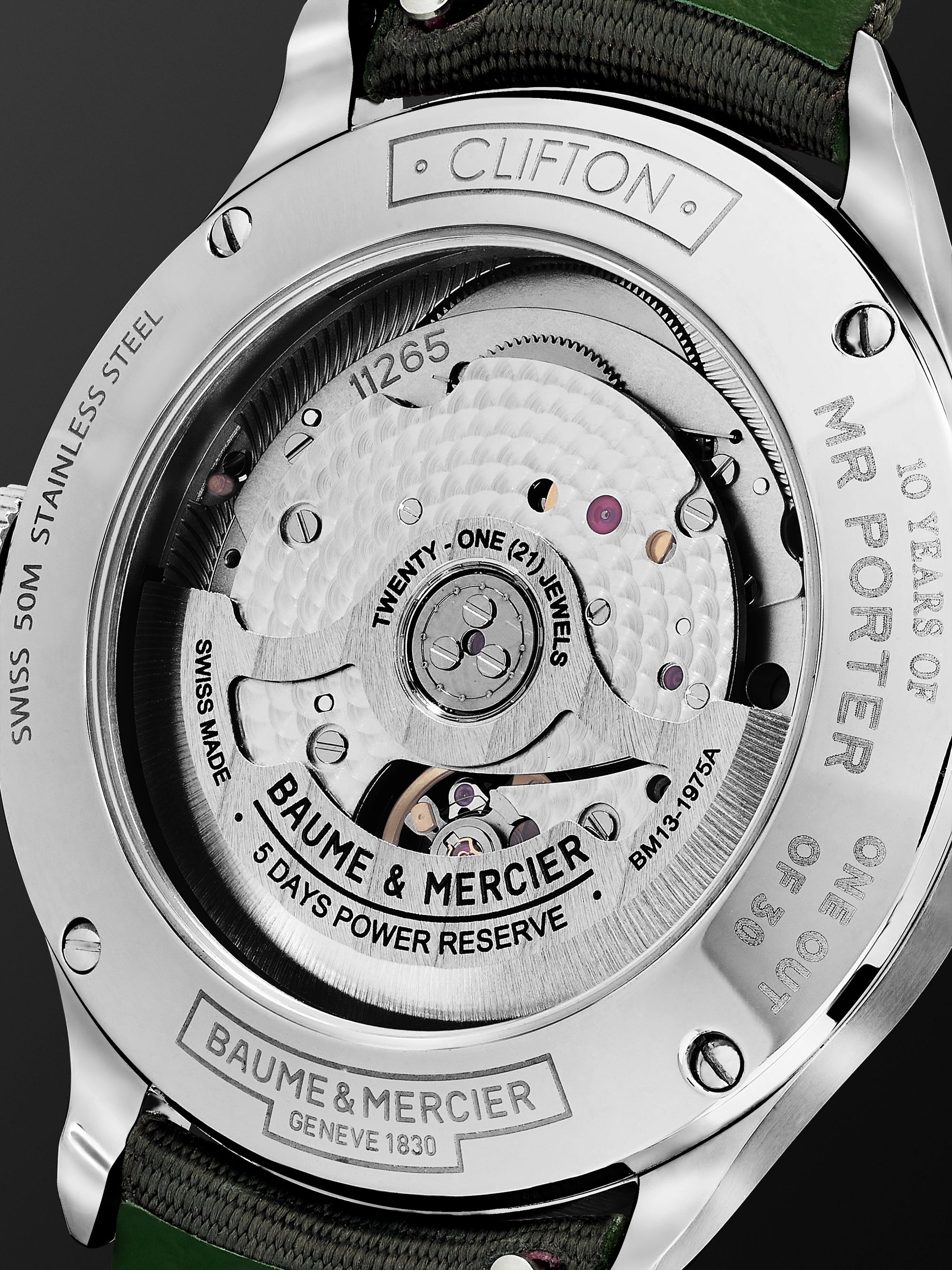 BAUME & MERCIER + MR PORTER 10th Birthday Edition Clifton Baumatic Automatic Chronometer 40mm Steel and Canvas Watch, Ref. No. M0A10664