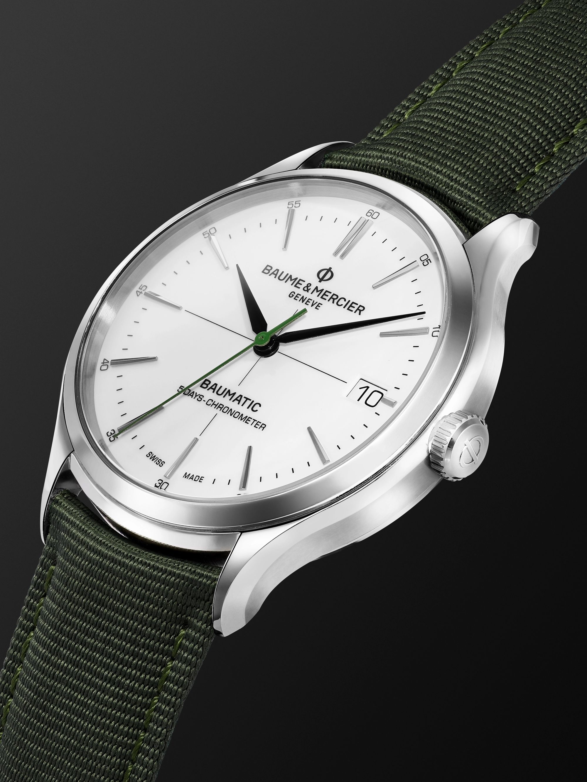 BAUME & MERCIER + MR PORTER 10th Birthday Edition Clifton Baumatic Automatic Chronometer 40mm Steel and Canvas Watch, Ref. No. M0A10664