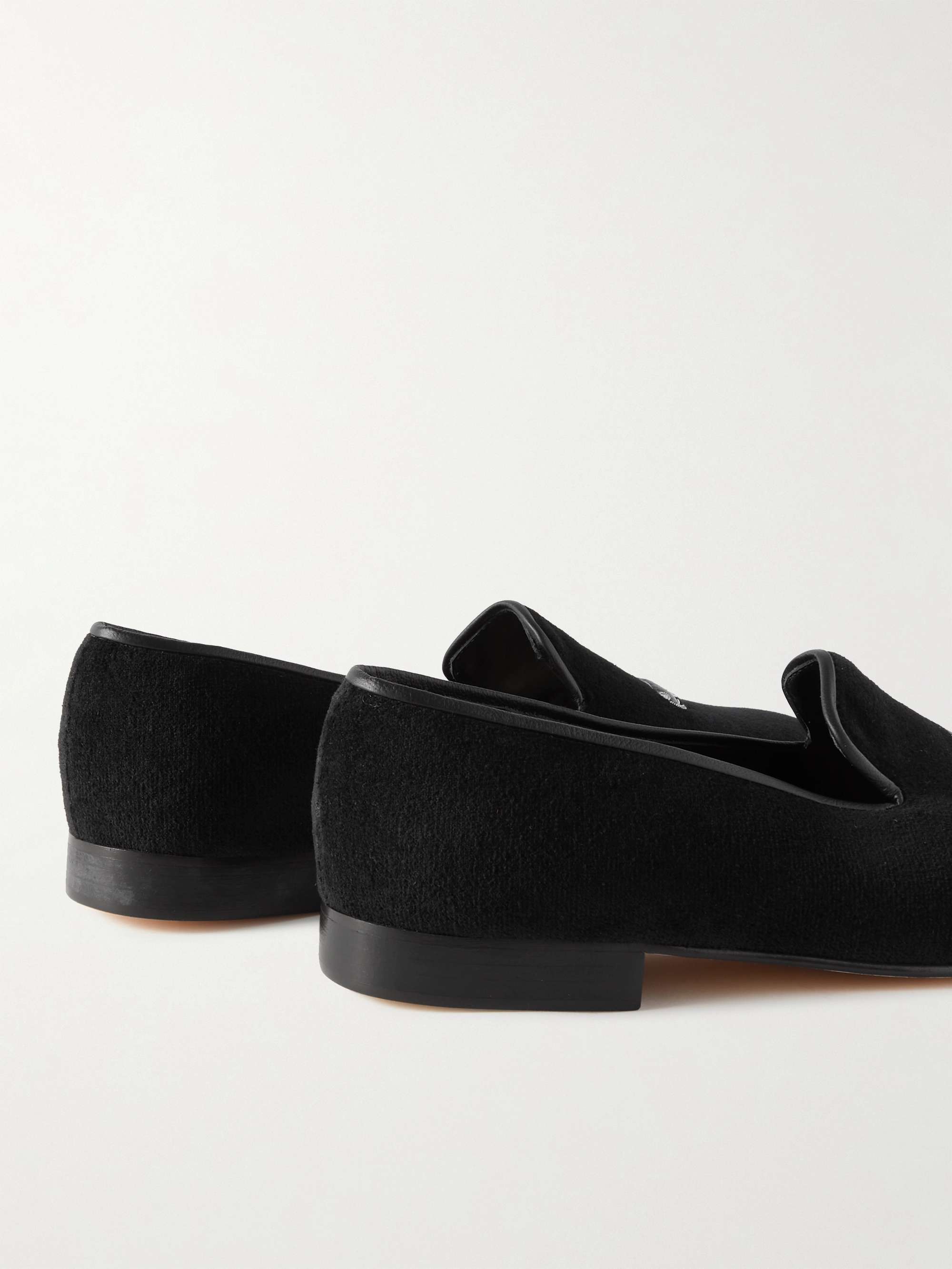 GEORGE CLEVERLEY Albert Leather-Trimmed Embroidered Velvet Loafers