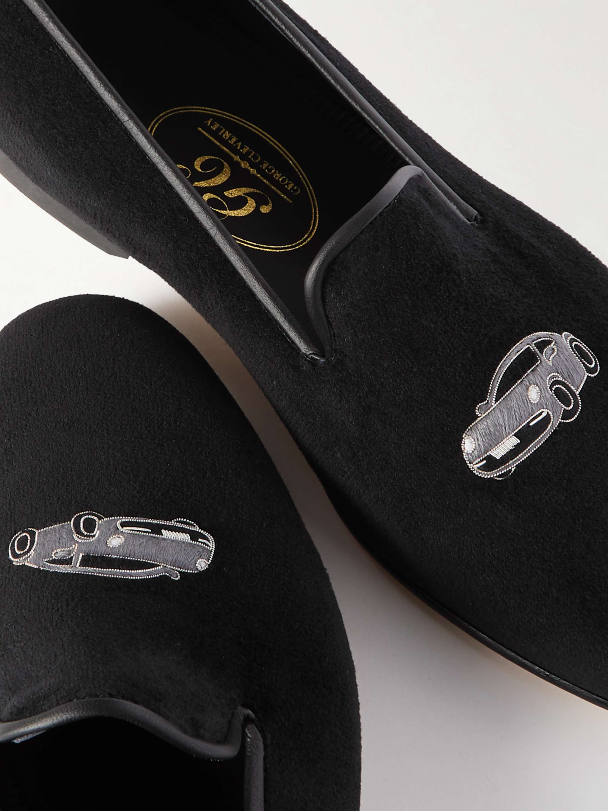 GEORGE CLEVERLEY Albert Leather-Trimmed Embroidered Velvet Loafers