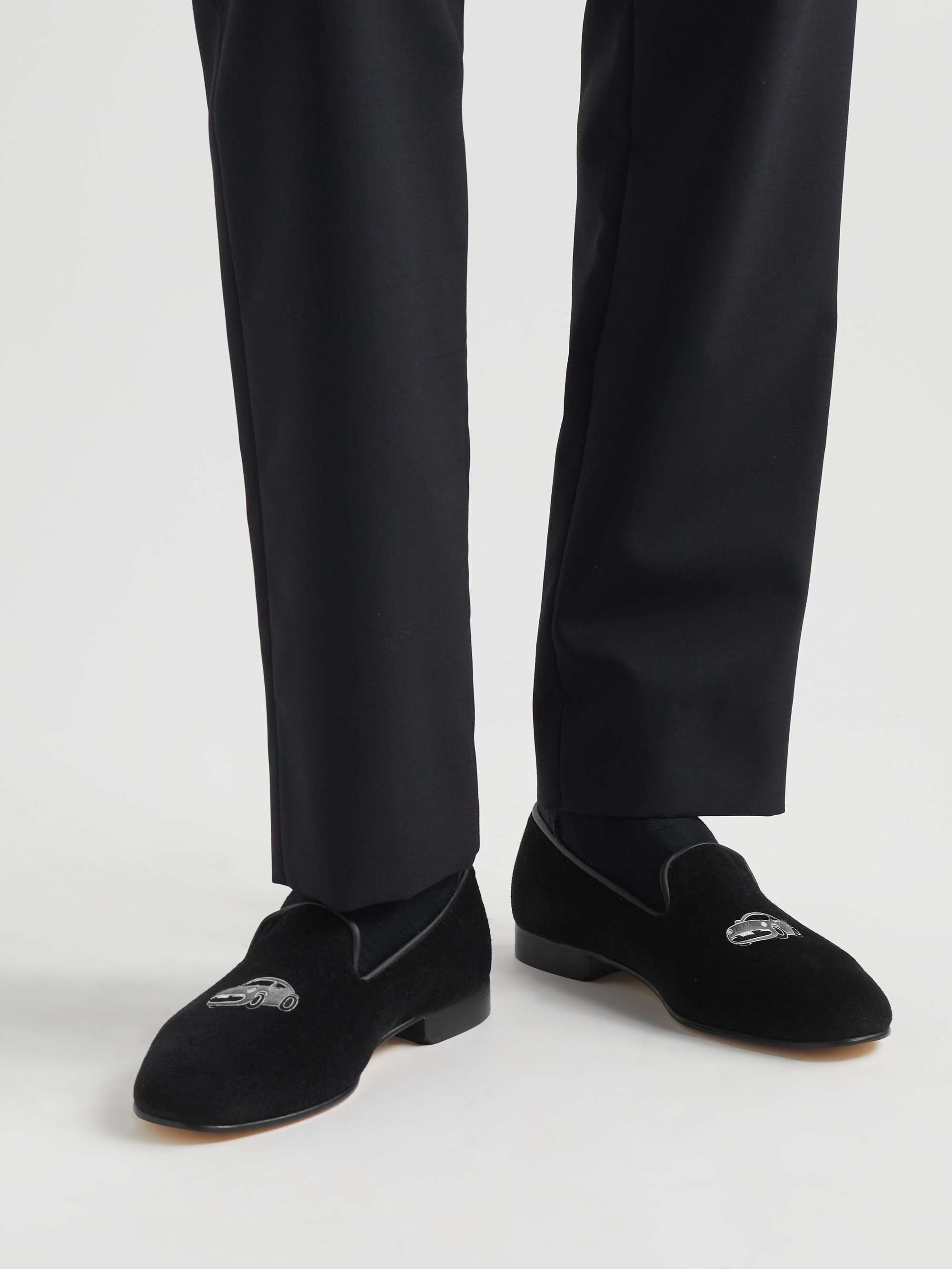 GEORGE CLEVERLEY Albert Leather-Trimmed Embroidered Velvet Loafers
