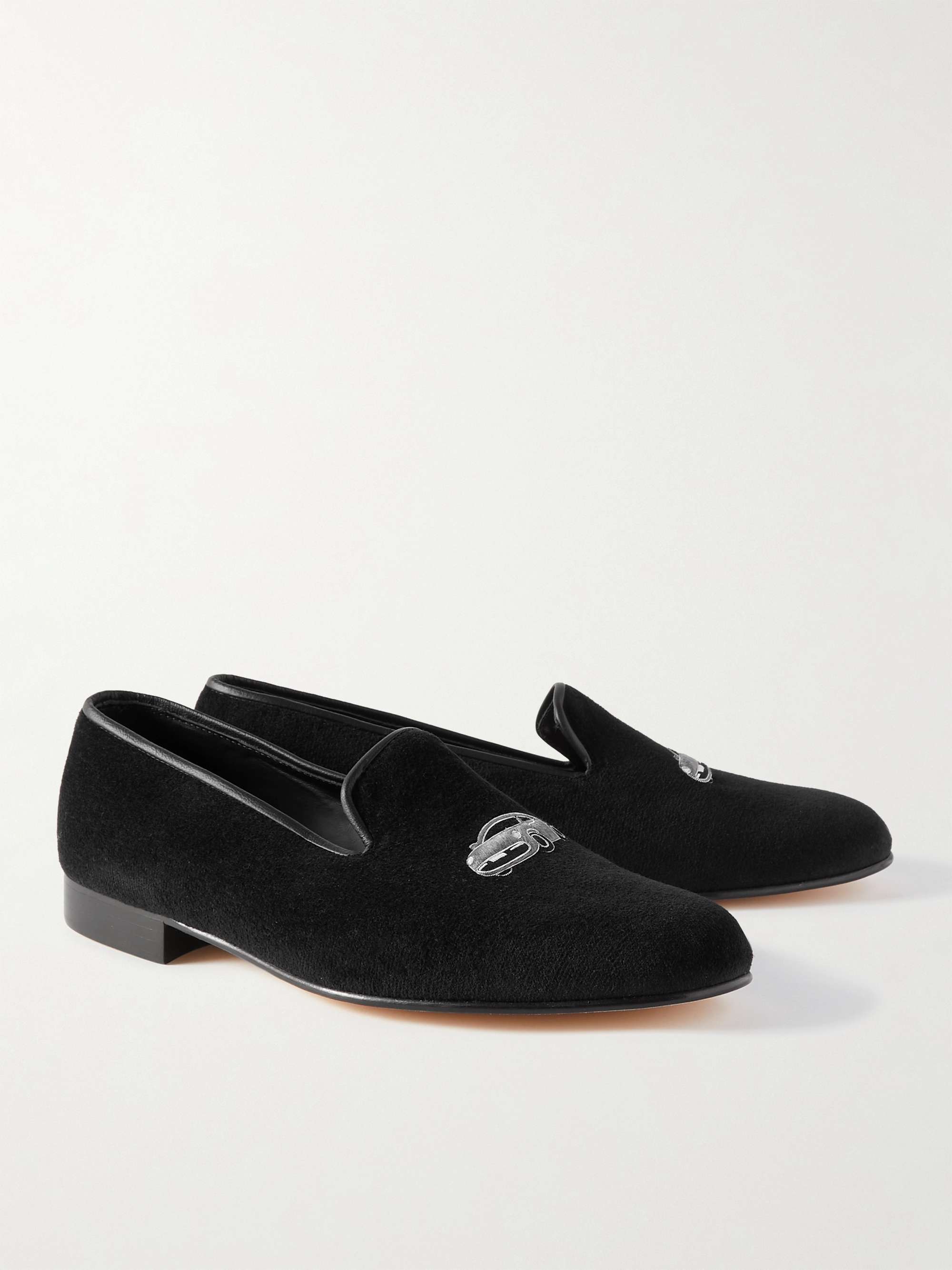 GEORGE CLEVERLEY Albert Leather-Trimmed Embroidered Velvet Loafers