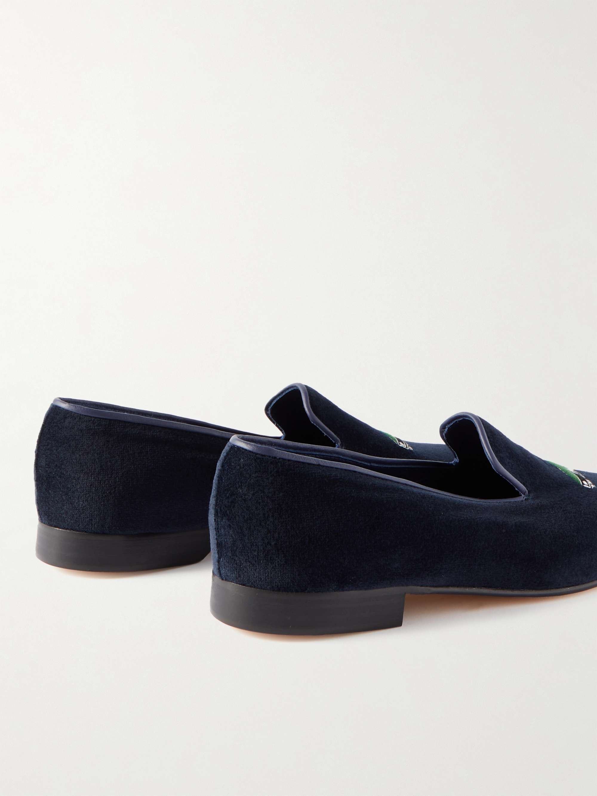 GEORGE CLEVERLEY Albert Leather-Trimmed Embroidered Velvet Loafers