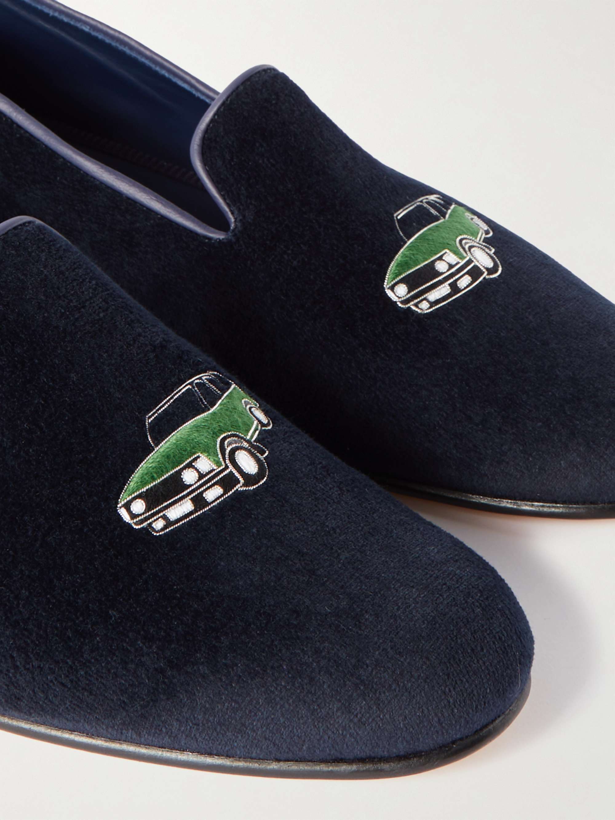 GEORGE CLEVERLEY Albert Leather-Trimmed Embroidered Velvet Loafers