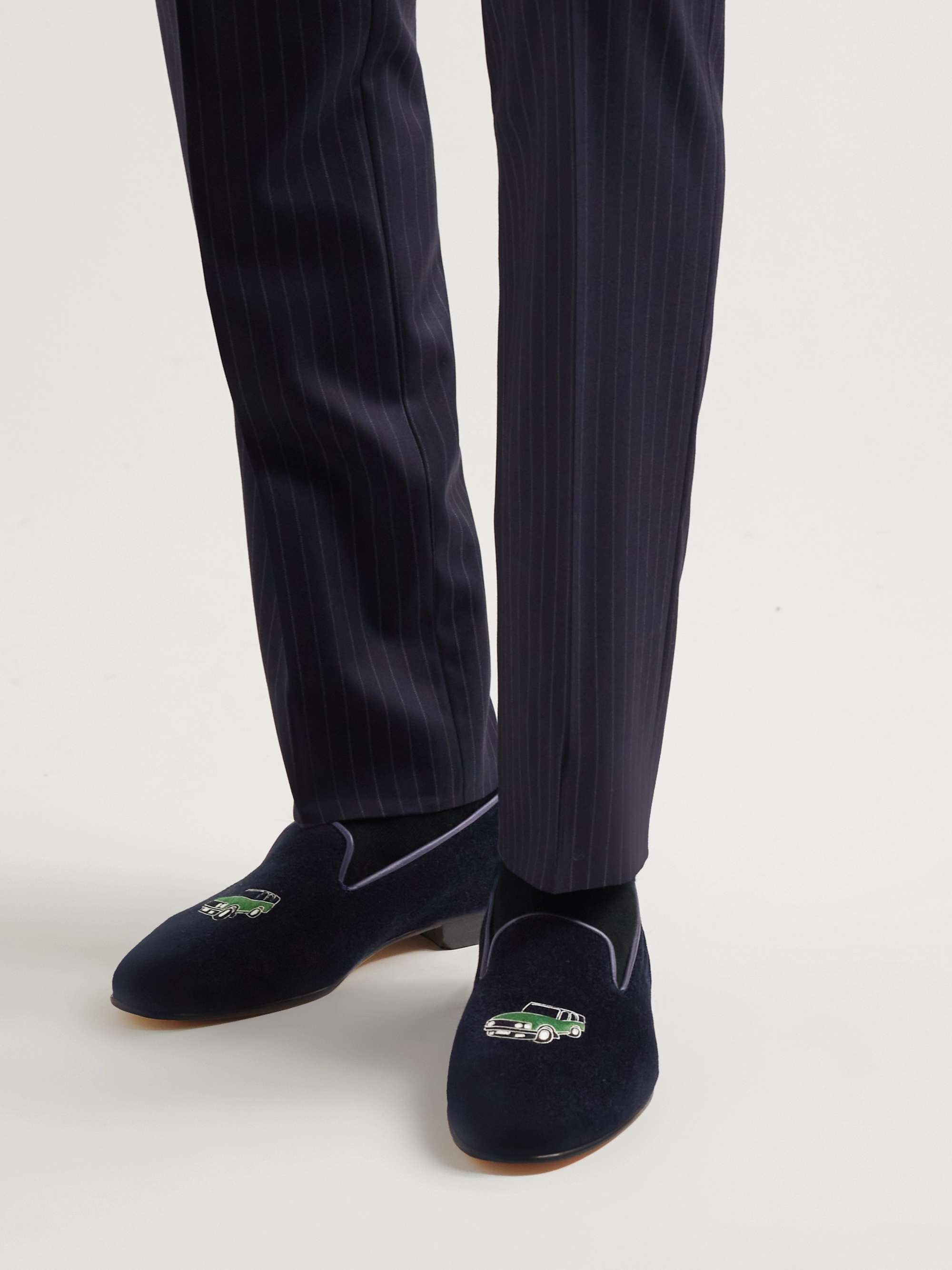 GEORGE CLEVERLEY Albert Leather-Trimmed Embroidered Velvet Loafers