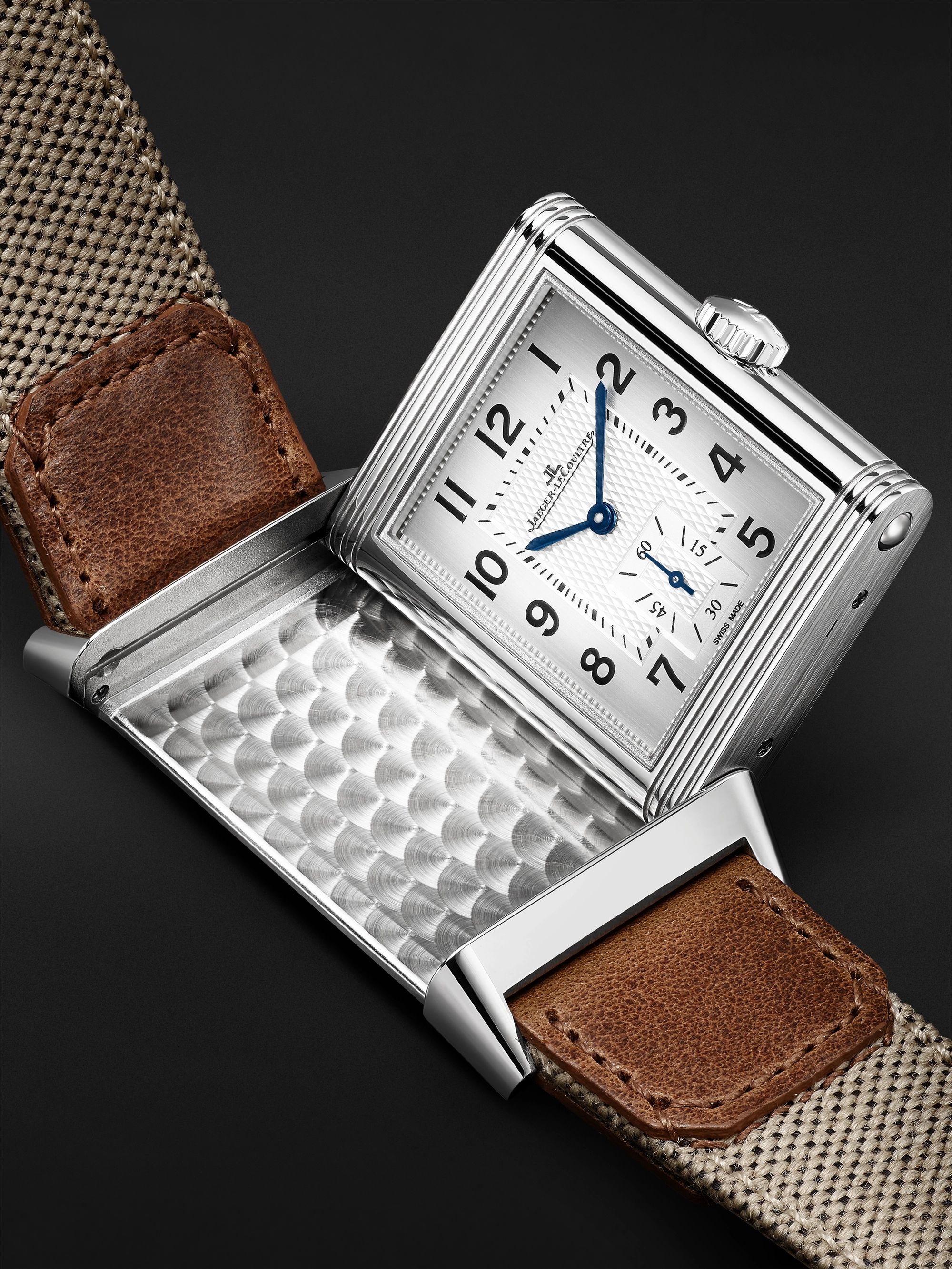 JAEGER-LECOULTRE + MR PORTER Reverso Classic London Limited Edition Hand-Wound Stainless Steel, Canvas and Casa Fagliano Leather Watch, Ref. No. JLQ385852L