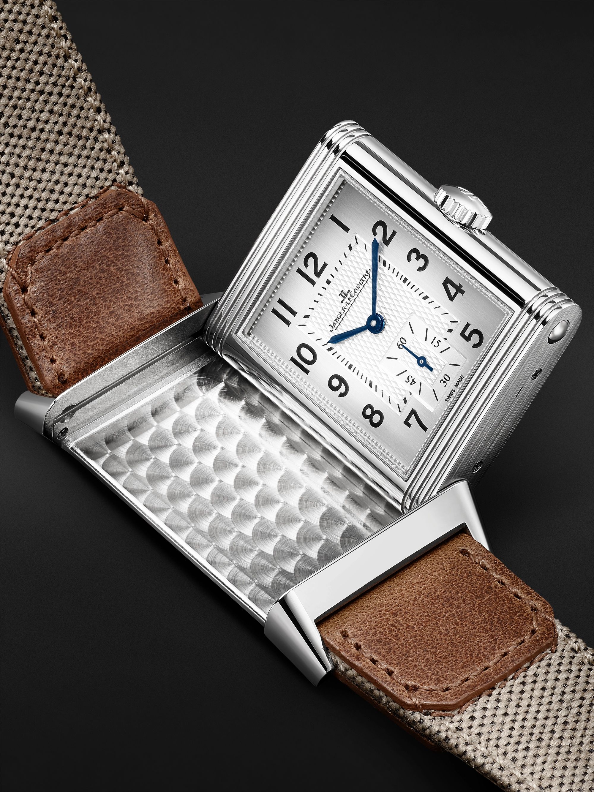 JAEGER-LECOULTRE + MR PORTER Reverso Classic Milan Limited Edition Hand-Wound Stainless Steel, Canvas and Casa Fagliano Leather Watch, Ref. No. JLQ385852M
