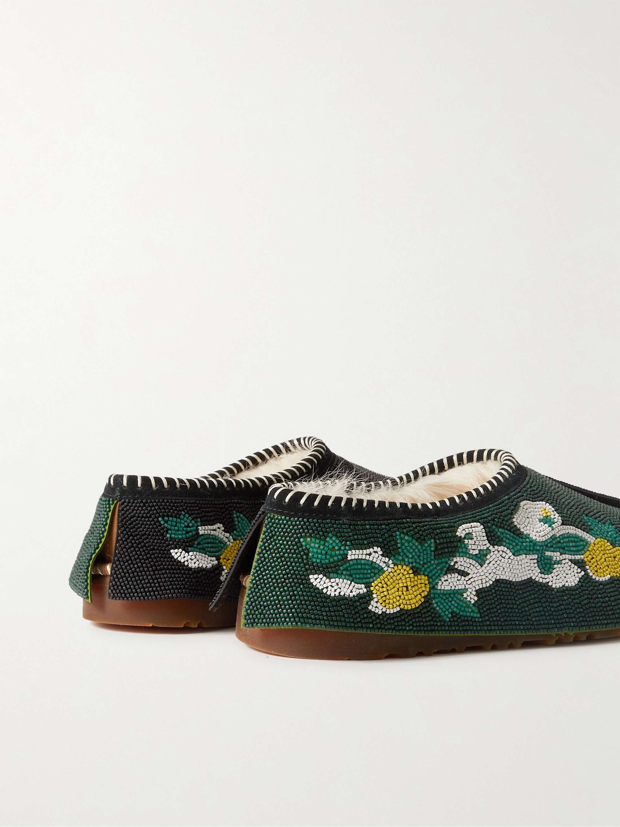 UGG AUSTRALIA + Denim Tears Tasman Shearling-Lined Beaded Suede Slippers