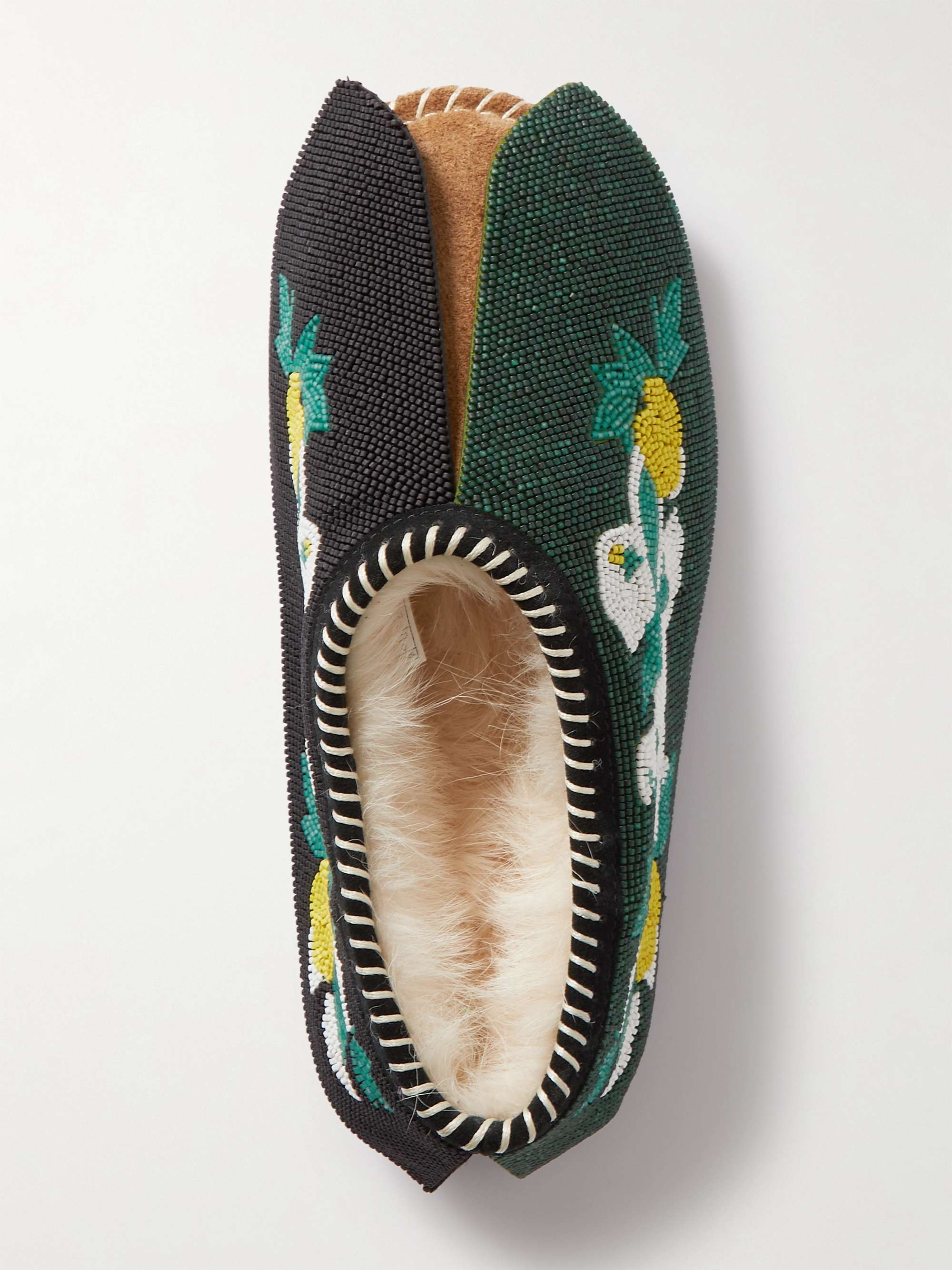 UGG AUSTRALIA + Denim Tears Tasman Shearling-Lined Beaded Suede Slippers