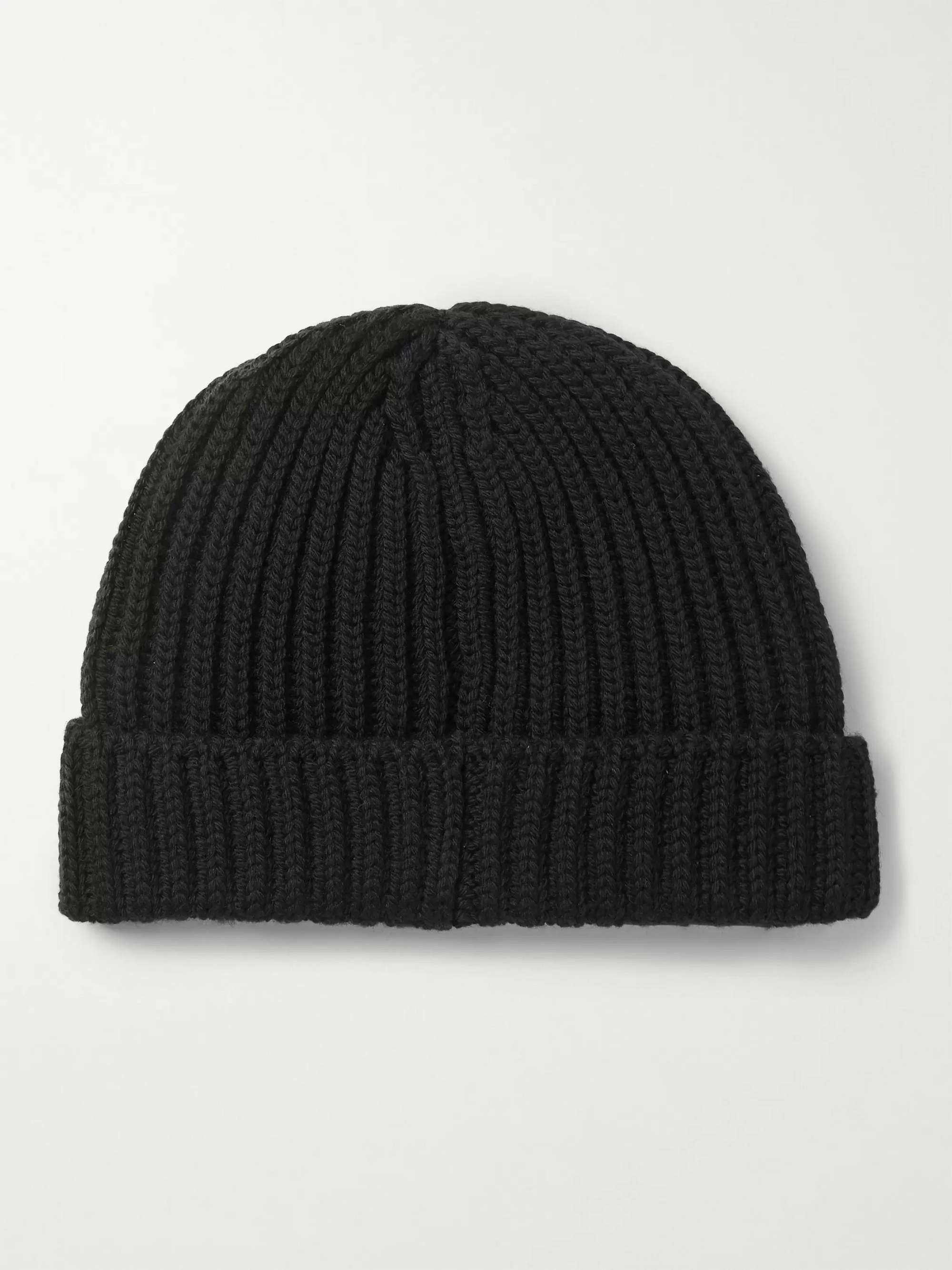 PRADA Logo-Appliquéd Nylon-Trimmed Ribbed Wool Beanie