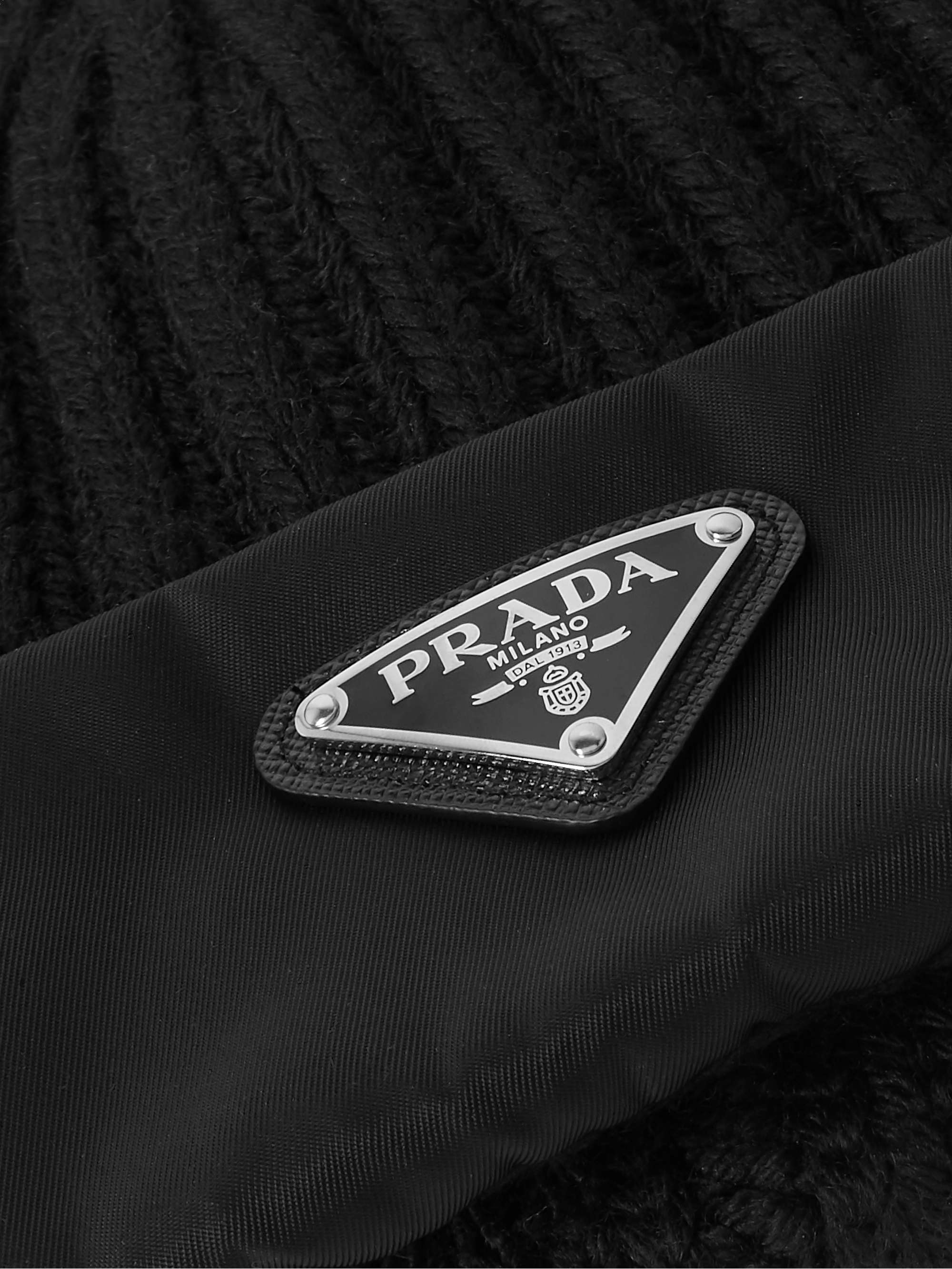 PRADA Logo-Appliquéd Nylon-Trimmed Ribbed Wool Beanie
