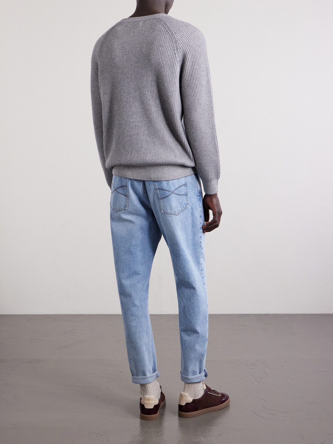  Brunello Cucinelli - Striped Ribbed Cashmere Sweater - Men - Gray - It 46 