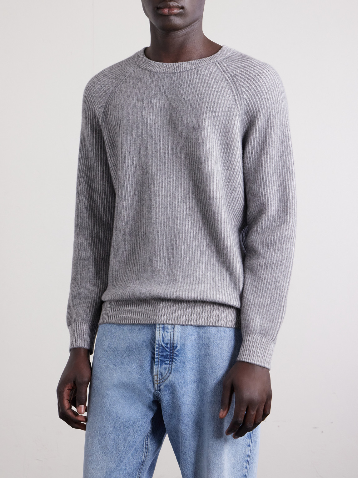  Brunello Cucinelli - Striped Ribbed Cashmere Sweater - Men - Gray - It 46 