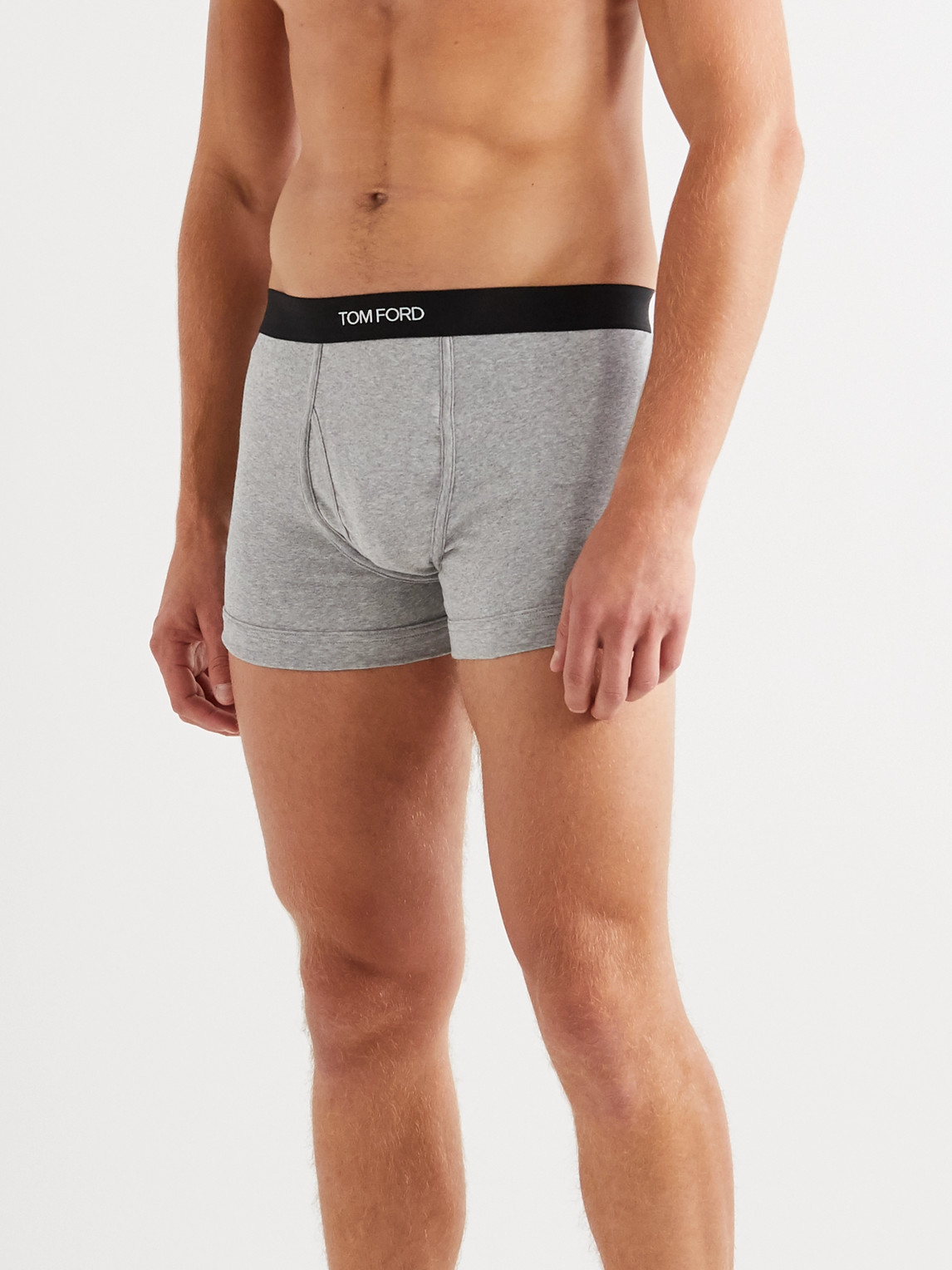 Shop Tom Ford Two-pack Mélange Stretch-cotton Boxer Briefs In Gray