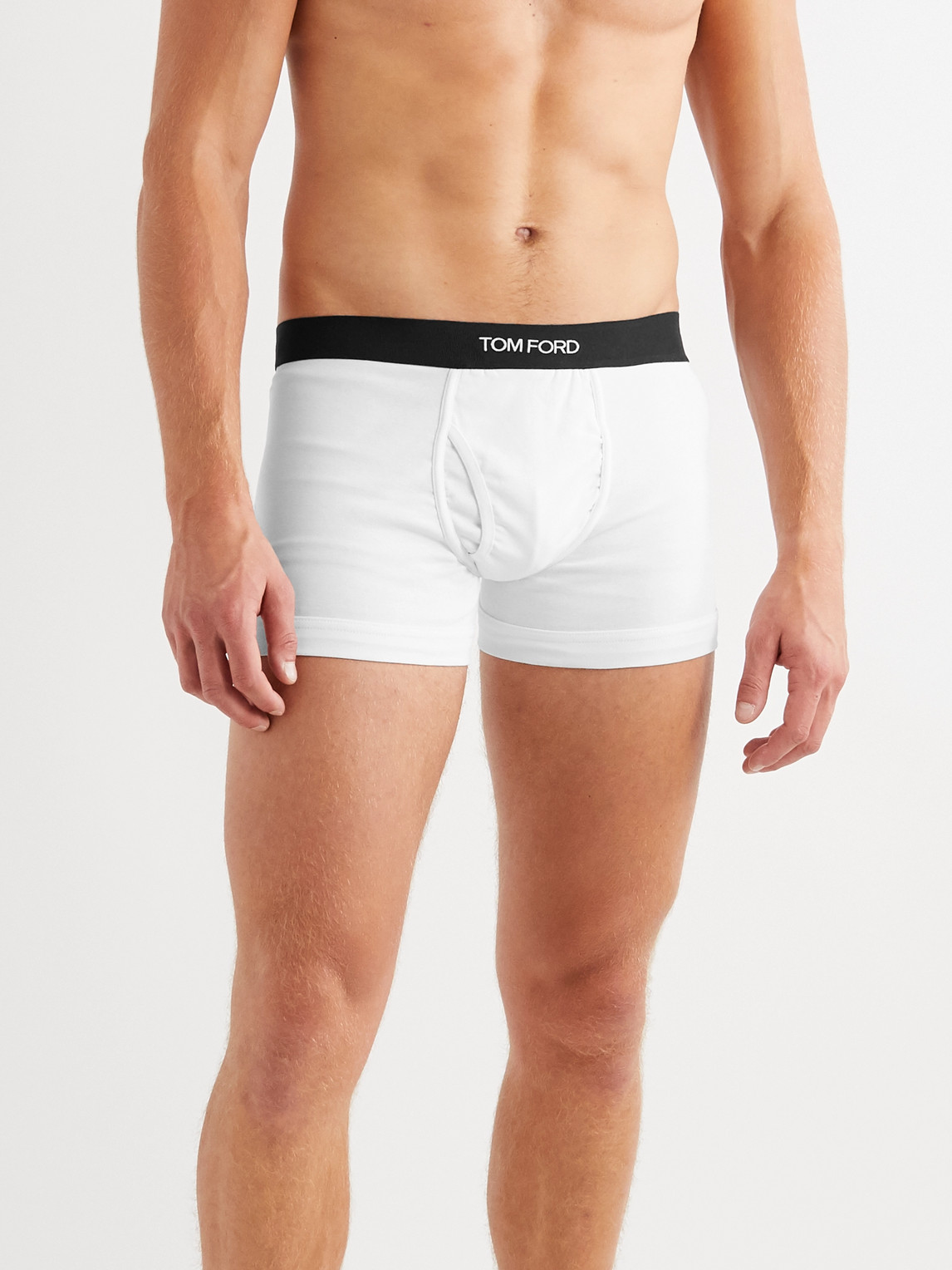 Tom Ford Logo Waistband Stretch-cotton Boxer Shorts In White