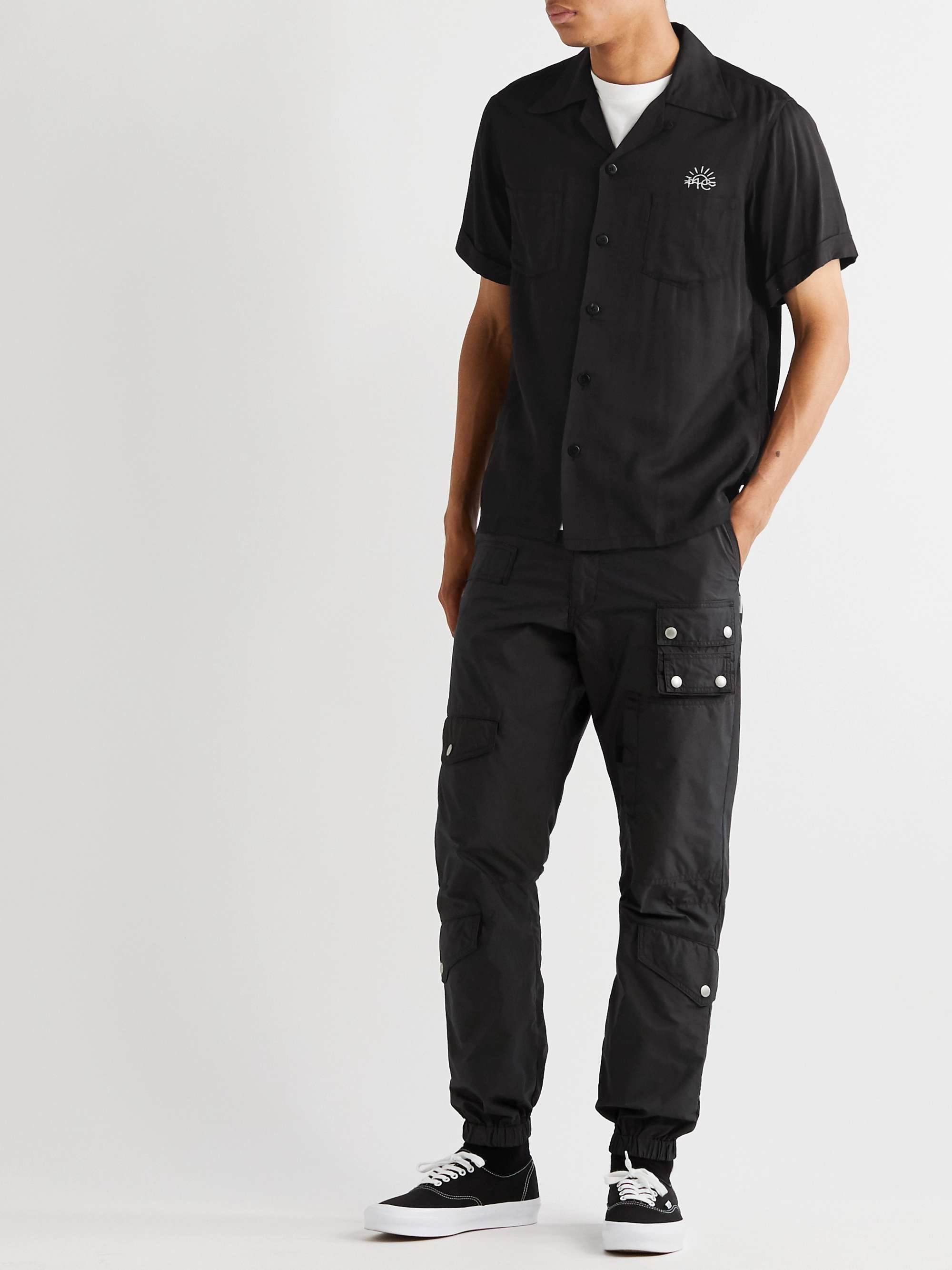 Irving Camp-Collar Logo-Embroidered Printed Twill Shirt